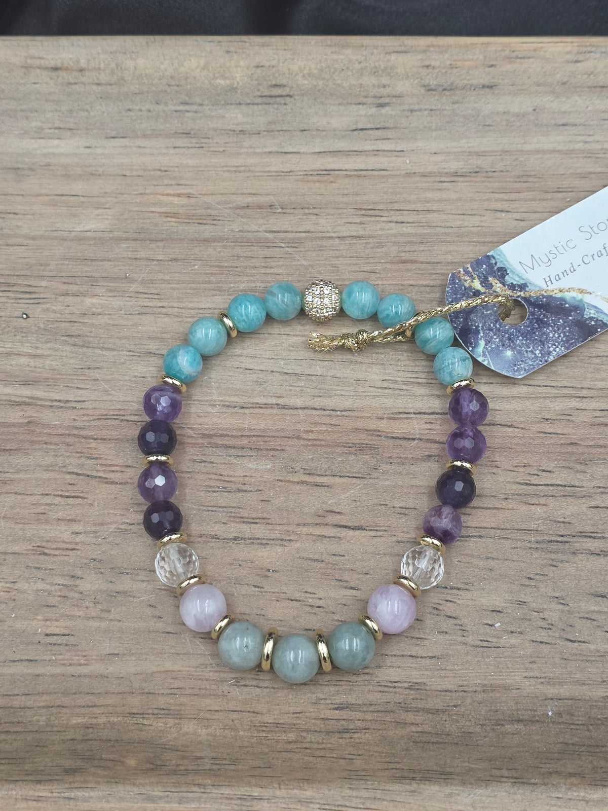 Burma Jade, Kunzite, Crystal Quartz, Amethyst & Amazonite Gemstone Bracelet