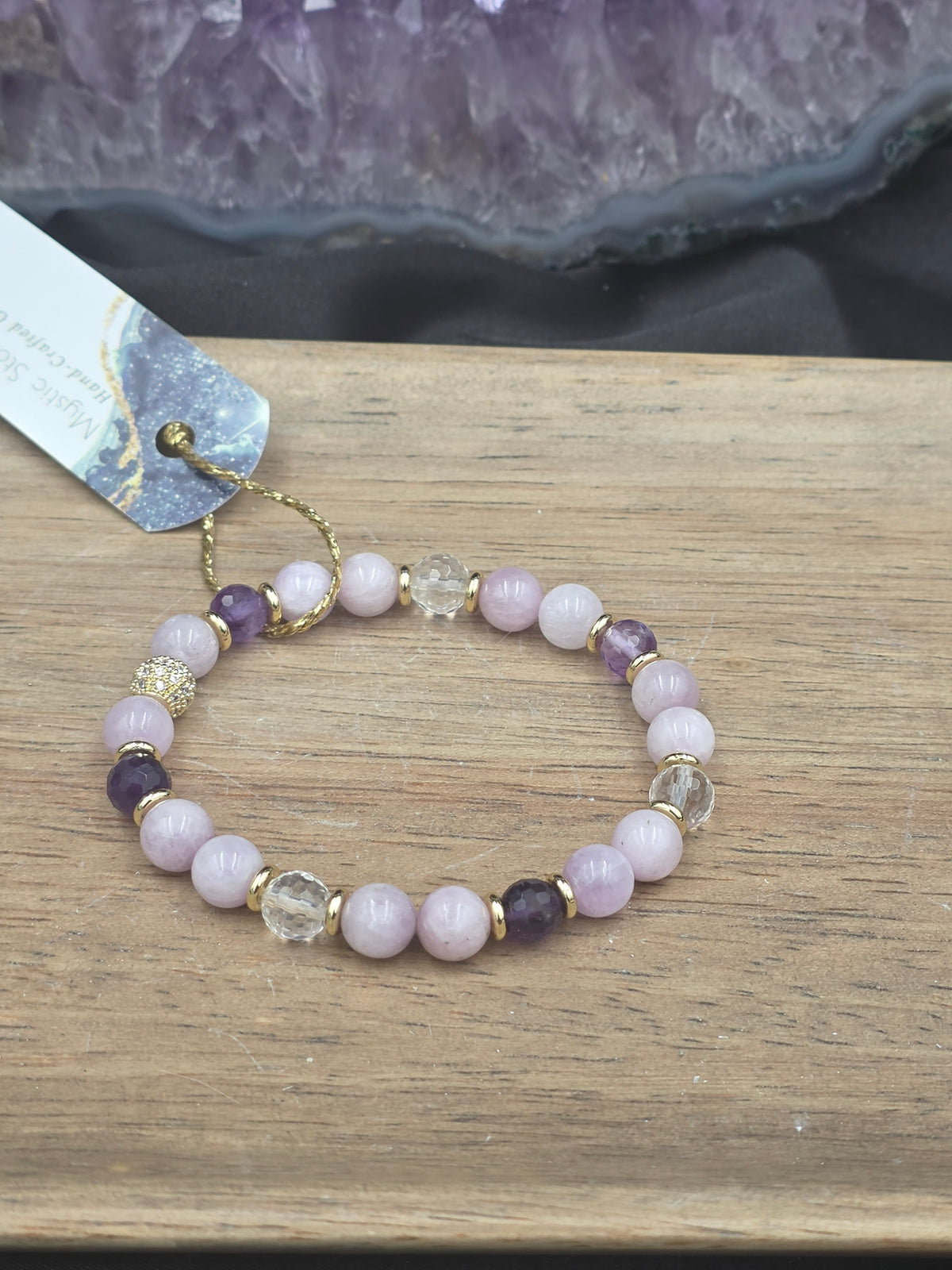 Kunzite, Amethyst & Crystal Quartz Gemstone Bracelet