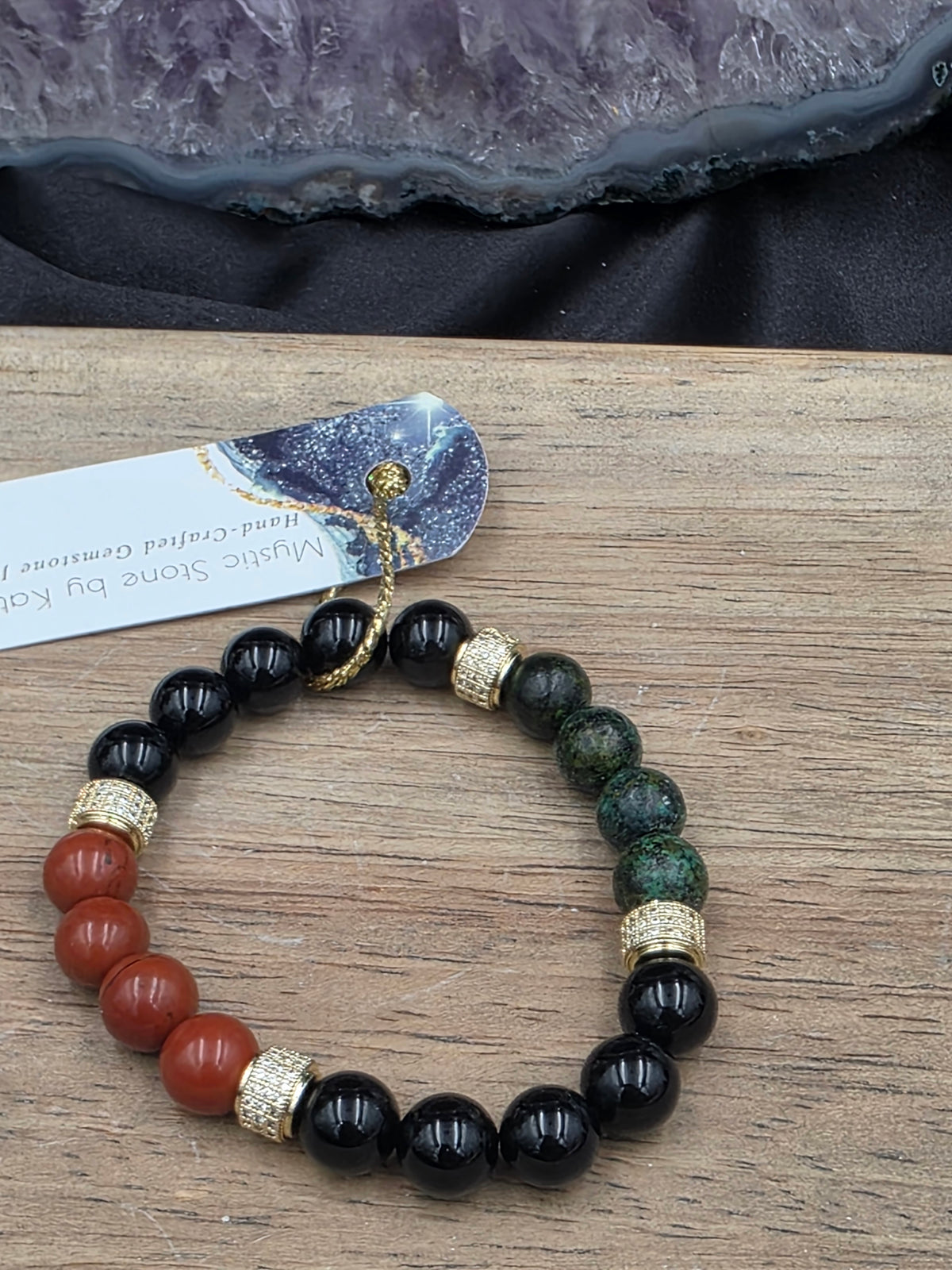Red Jasper, African Turquoise & Onyx Gemstone Bracelet