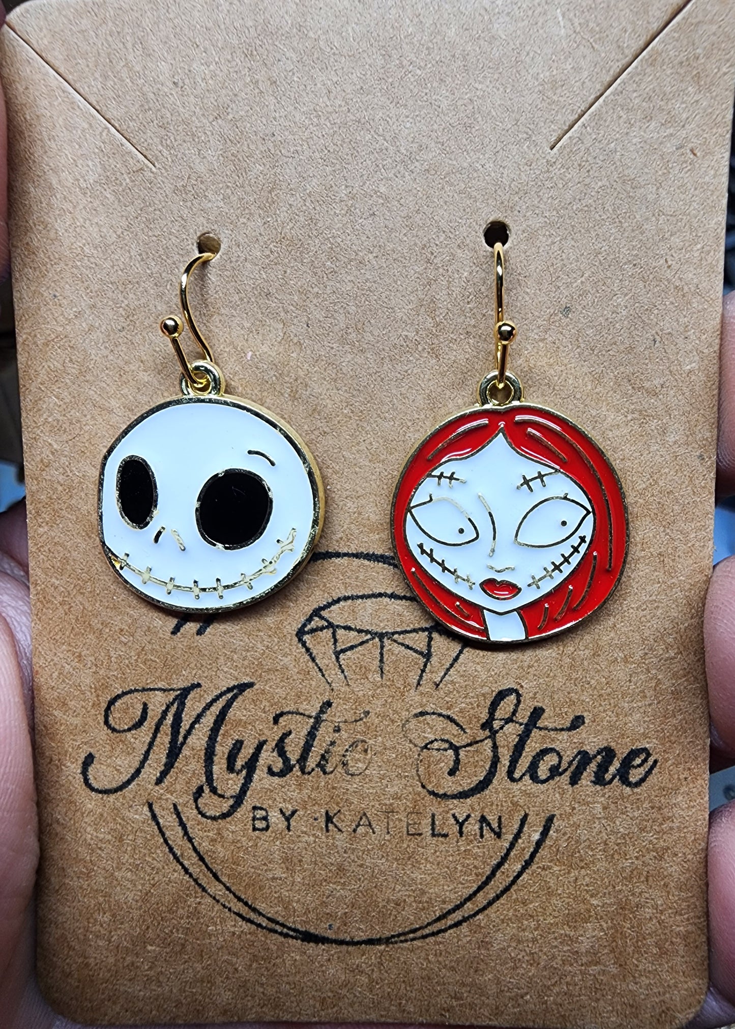Gold Plated Jack & Sally Enamel Charm Style Earrings