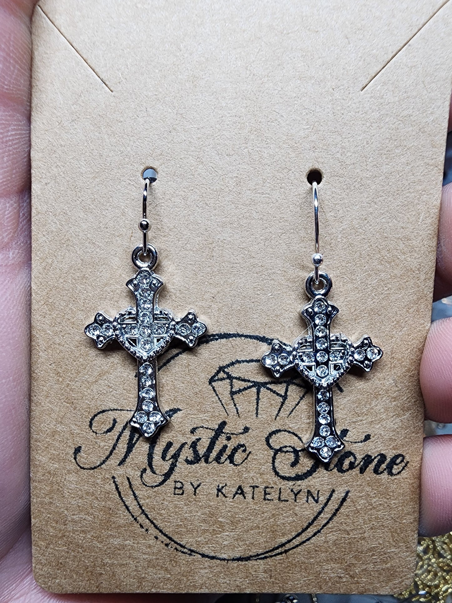 Gold or silver plated sparkley cross charm style earrings
