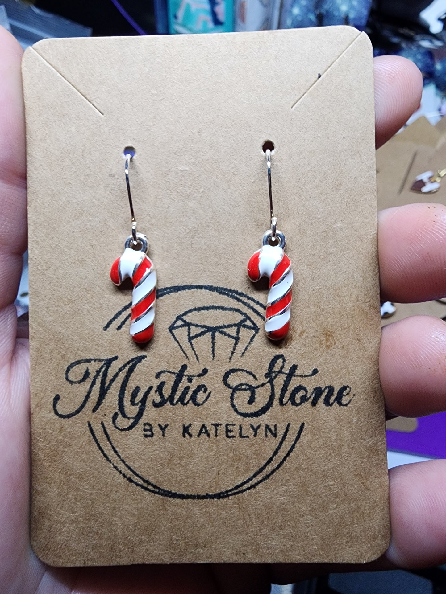 Silver Plated Candy Cane Charm Style Earrings