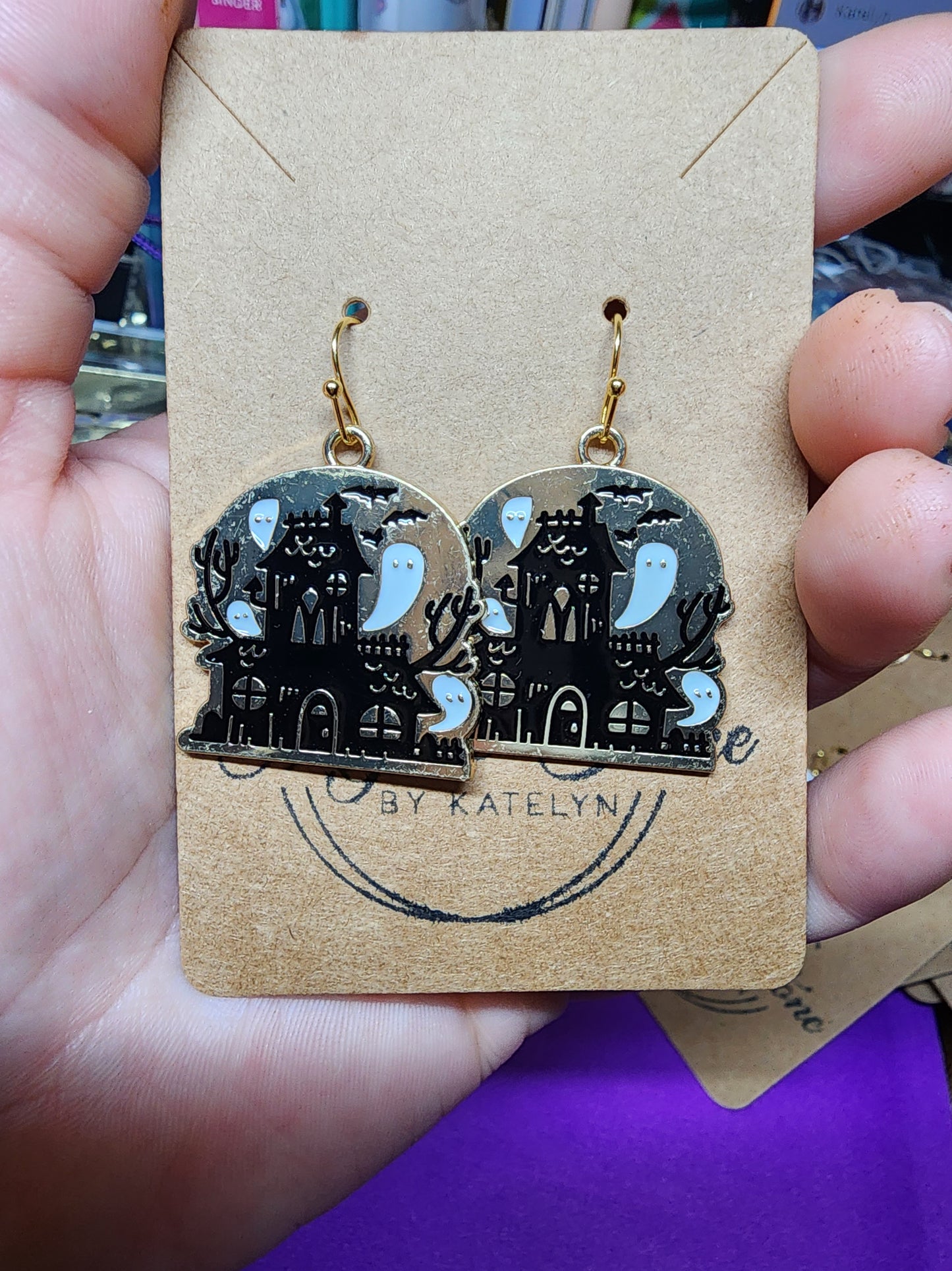 Gold or silver plated haunted house charm style earrings