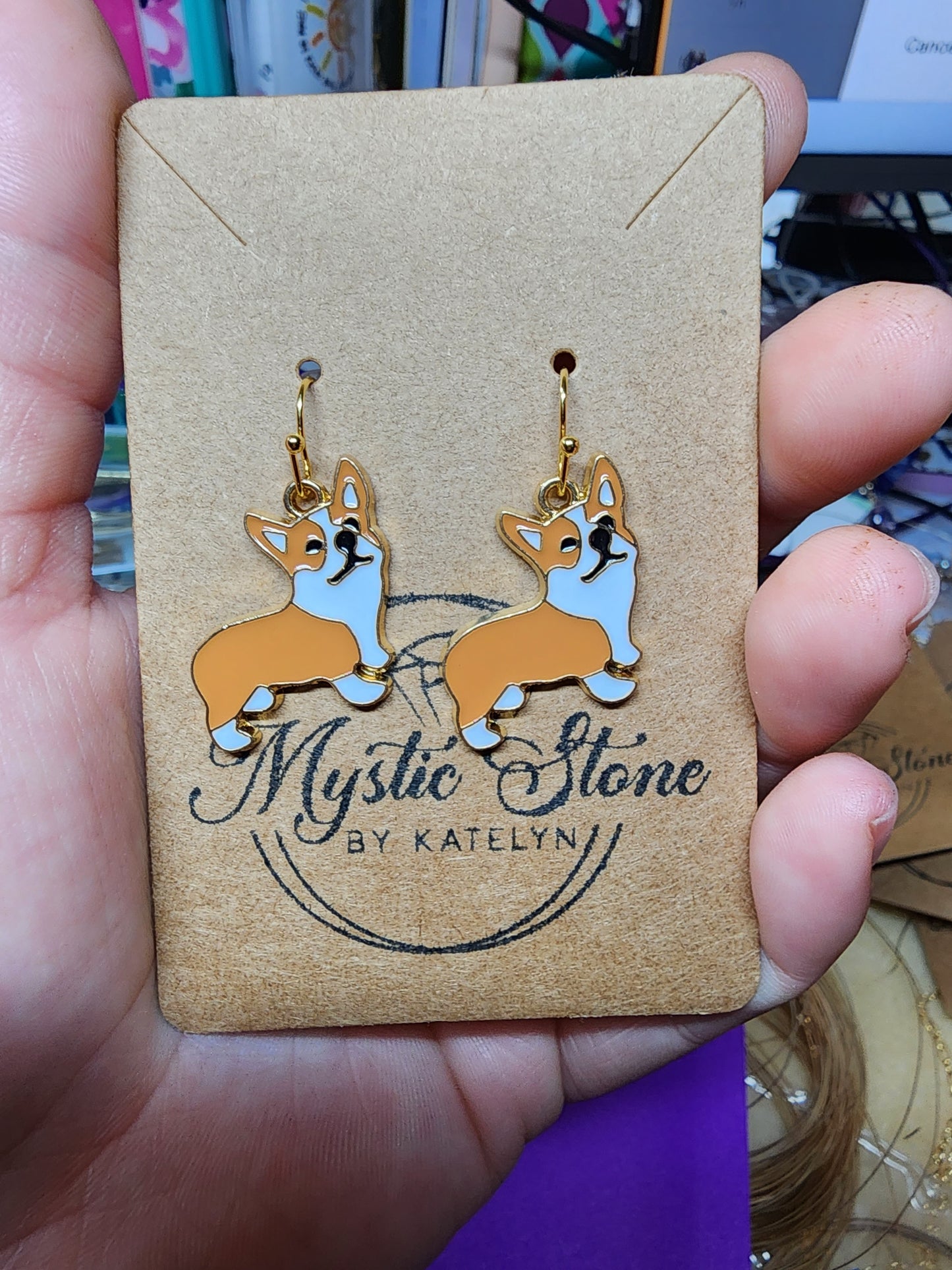 Gold plated corgi charm style earrings