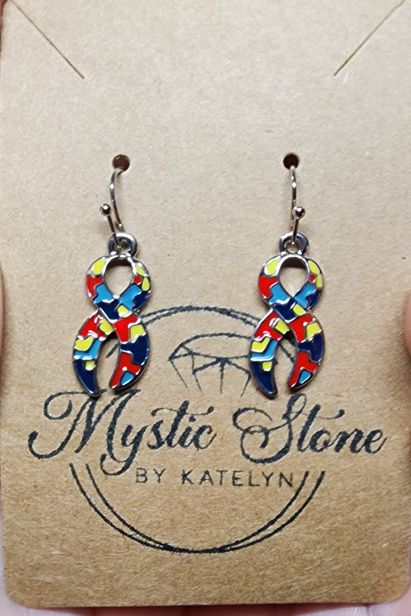 Silver Plated Autism Spectrum Awareness Ribbon Charm style earrings | ASD, Autism Awareness earrings, enamel hypoallergenic nickel free