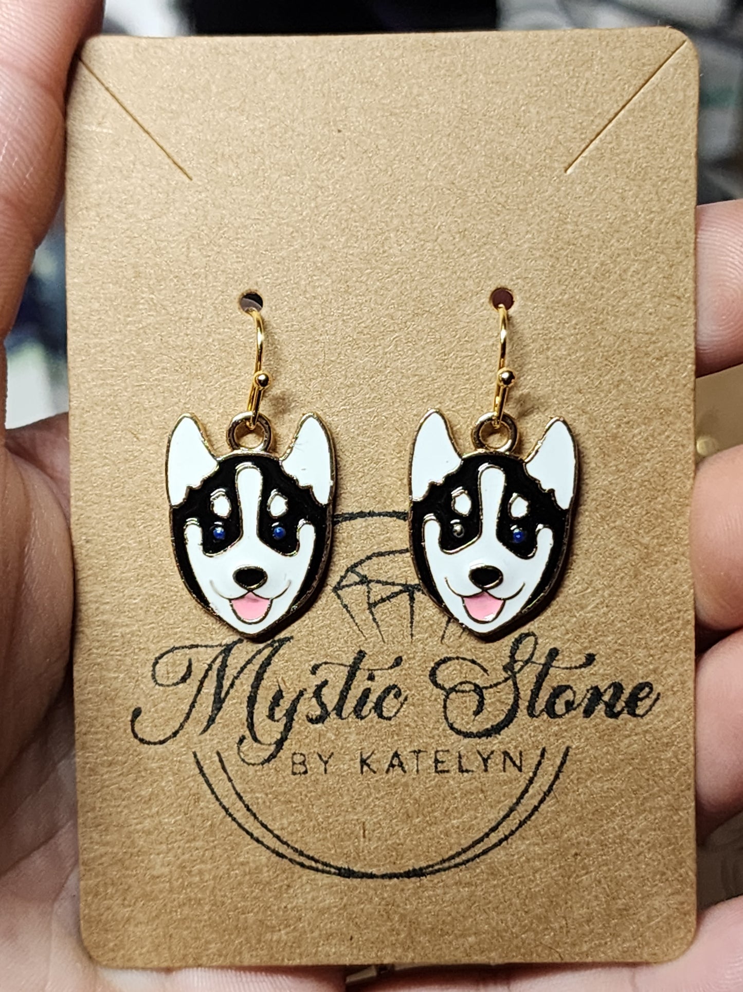 Gold plated husky charm style earrings
