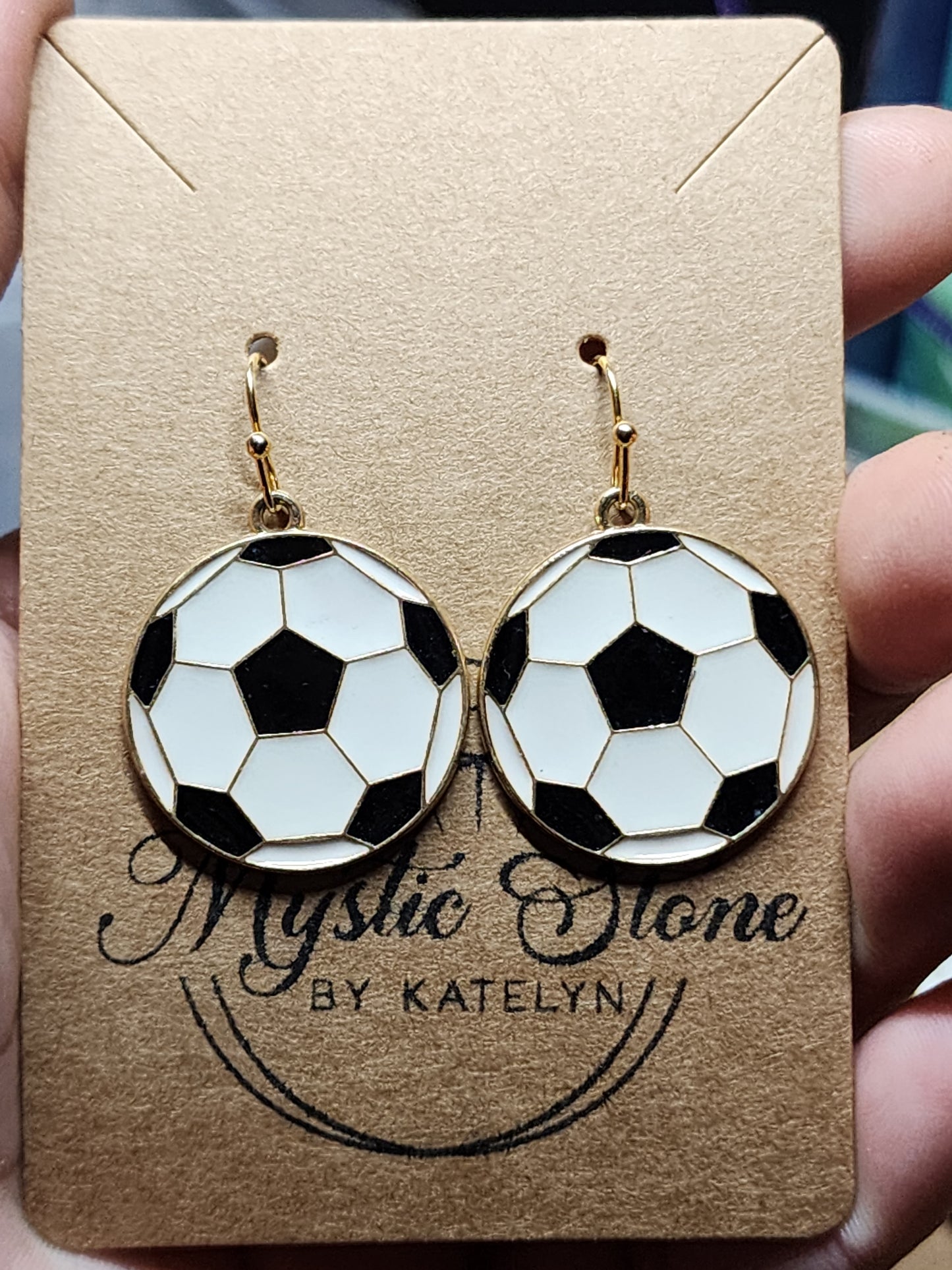 Large gold plated soccer ball charm style earrings