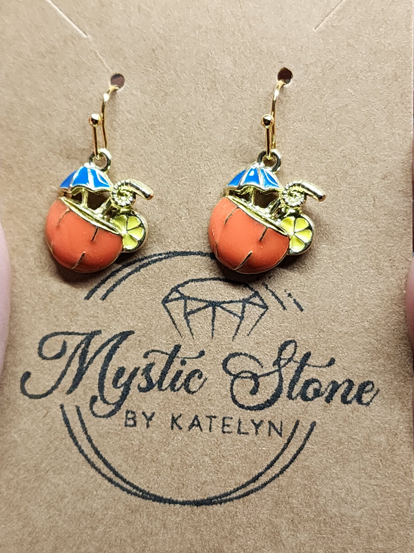 Gold plated tropical drink charm style earrings