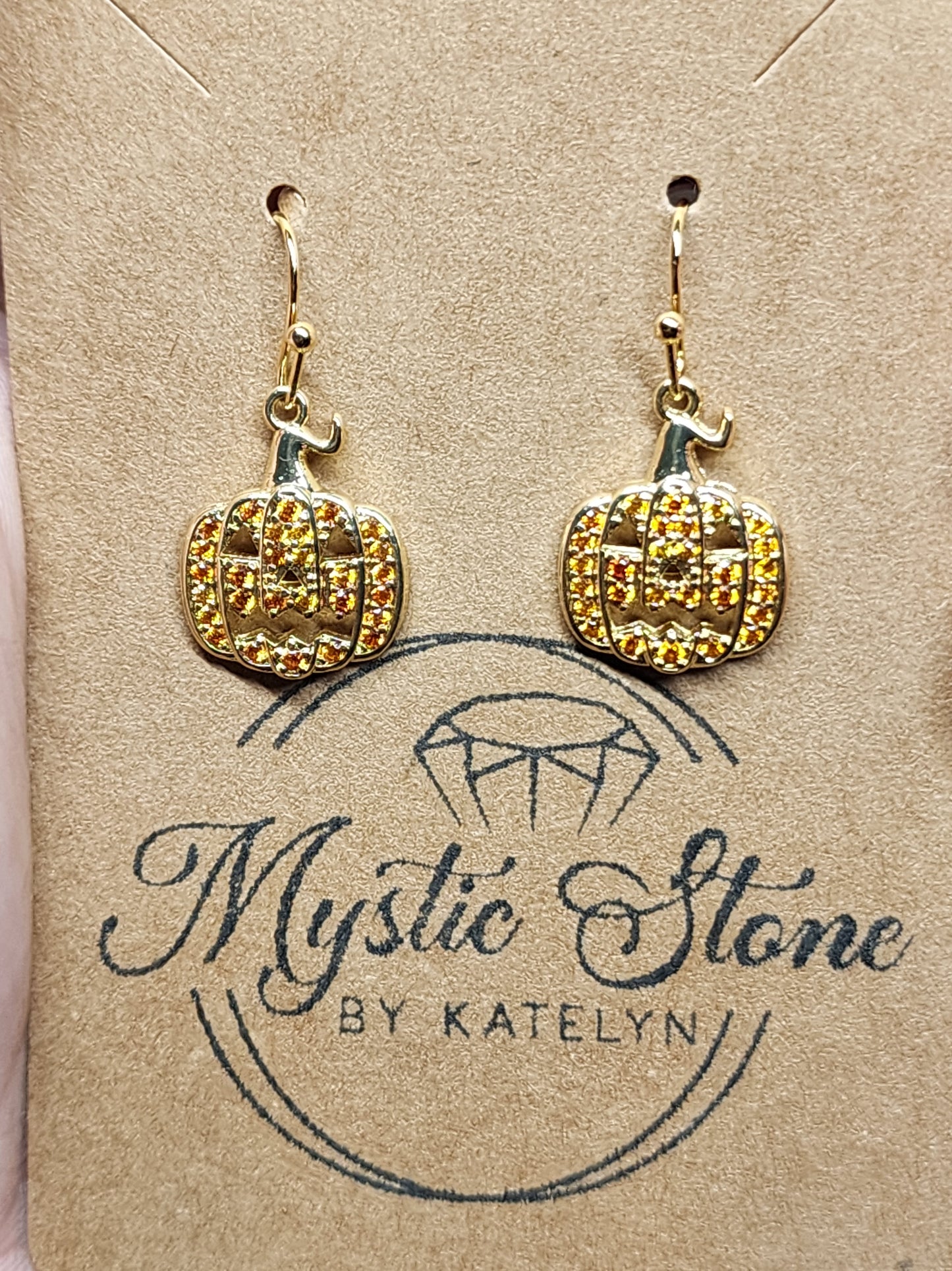 Sparkley Gold or silver Plated CZ Jack-o-lantern charm style earrings  | fun Halloween earrings, hypoallergenic nickel free, cute earrings