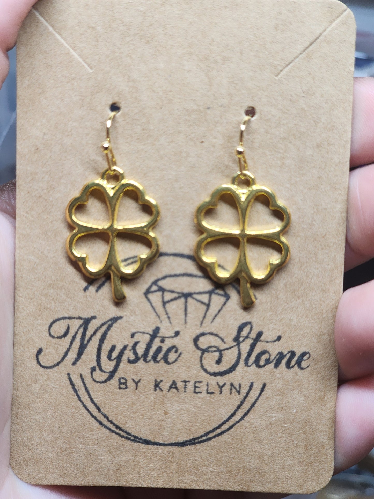 Gold plated four leaf clover charm style earrings | fun st. Patrick's day earrings,hypoallergenic nickel free