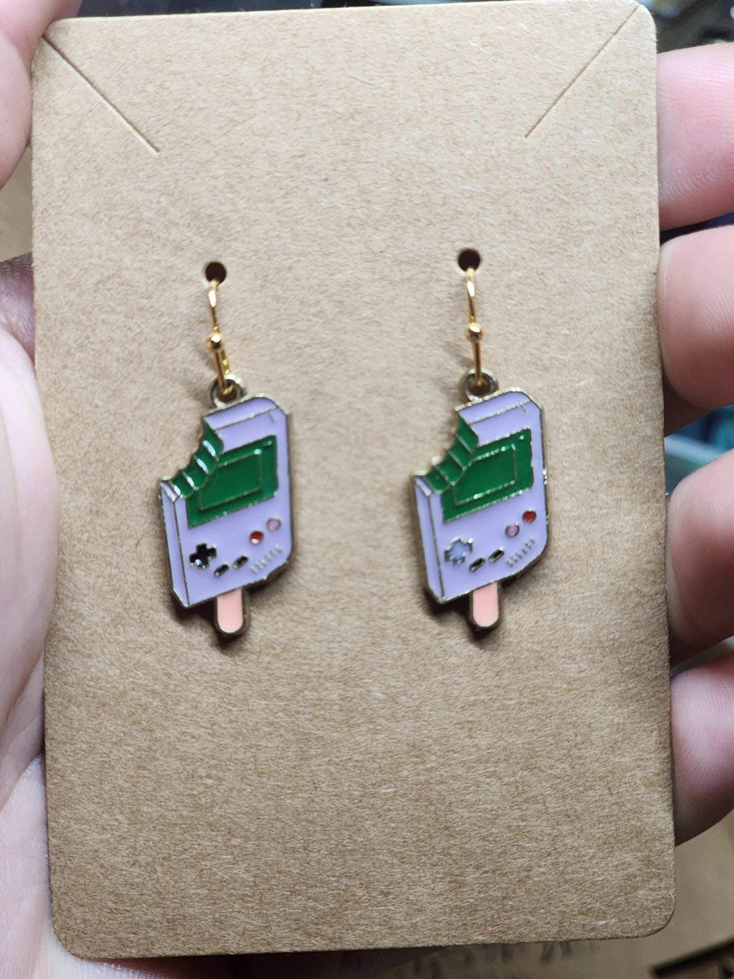 Gold plated Gameboy Popsicle charm style earrings | fun cartoon earrings, gold plated enamel hypoallergenic nickel free, cute earrings