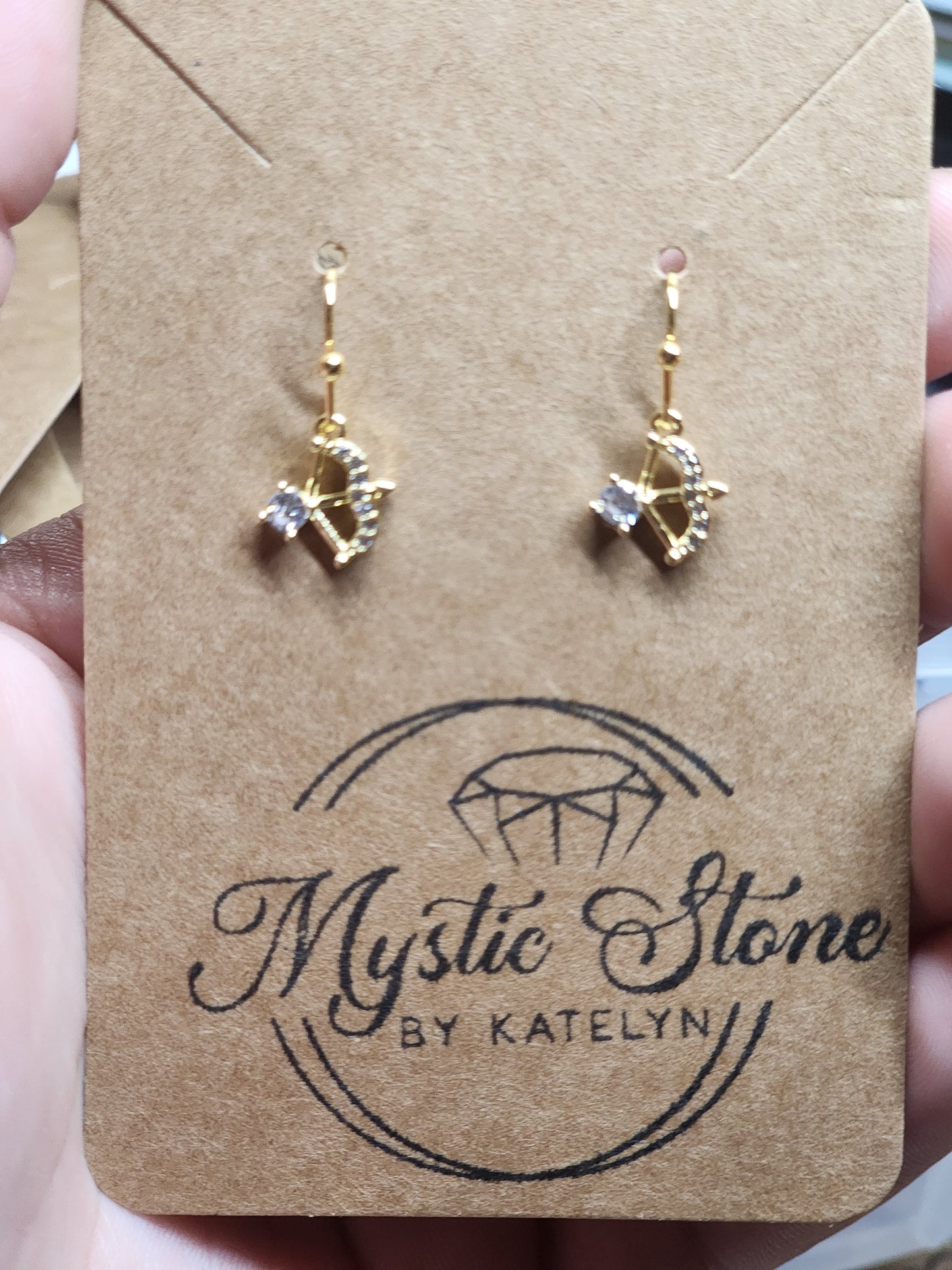 Dainty Gold plated CZ cupids bow charm style earrings | fun cubic zirconia earrings, hypoallergenic nickel free, cute earrings