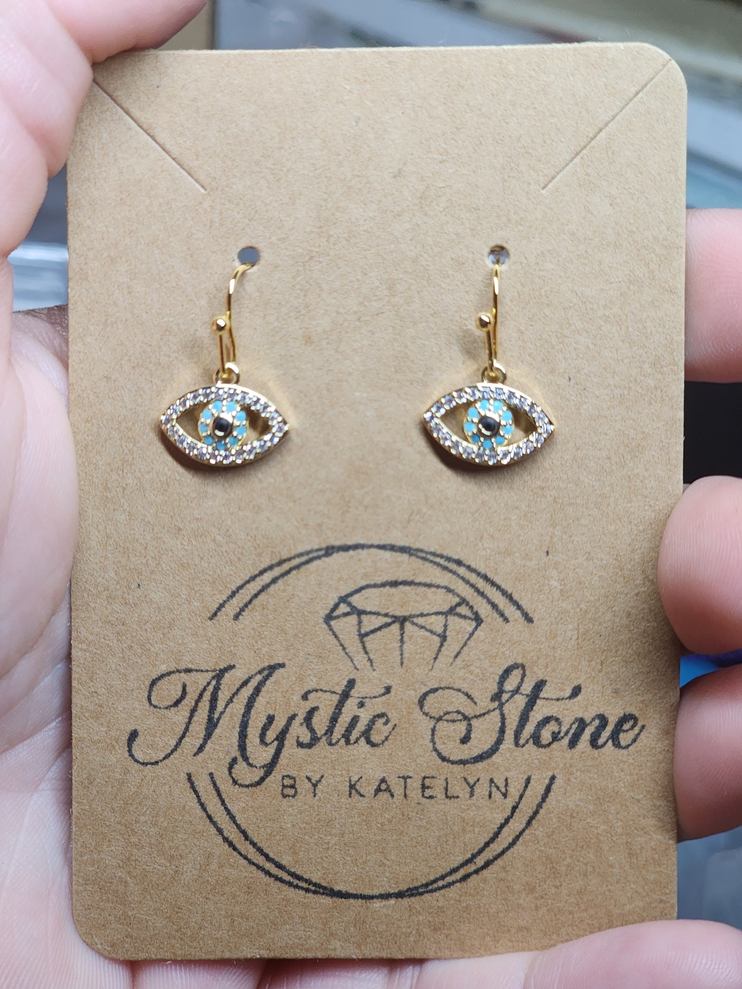 Gold-plated cz evil eye charm style earrings | cubic zirconia earrings, gold plated, hypoallergenic nickel free, cute earrings