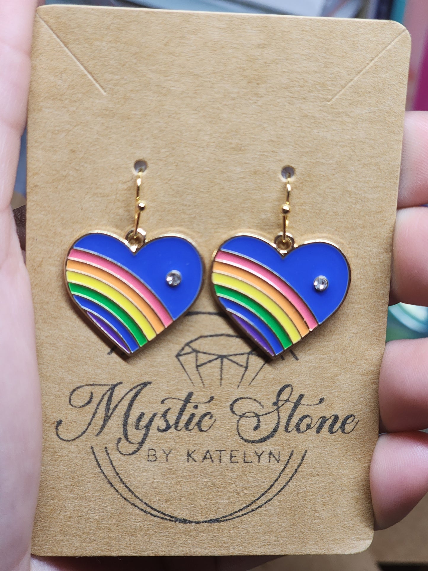 Blue Rainbow 🌈 Enamel Heart Charm style earrings