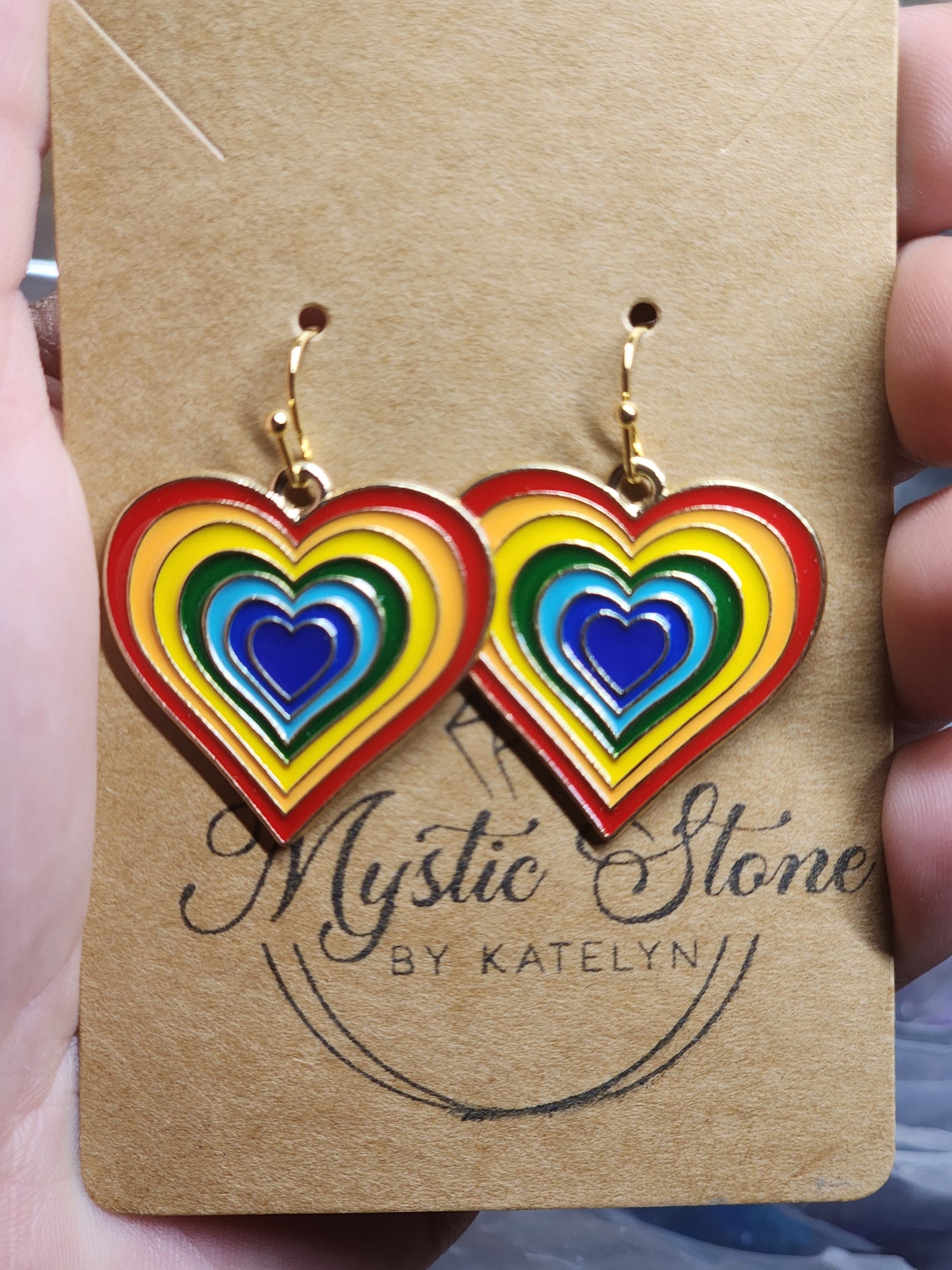 Gold Plated Rainbow Heart Charm style earrings