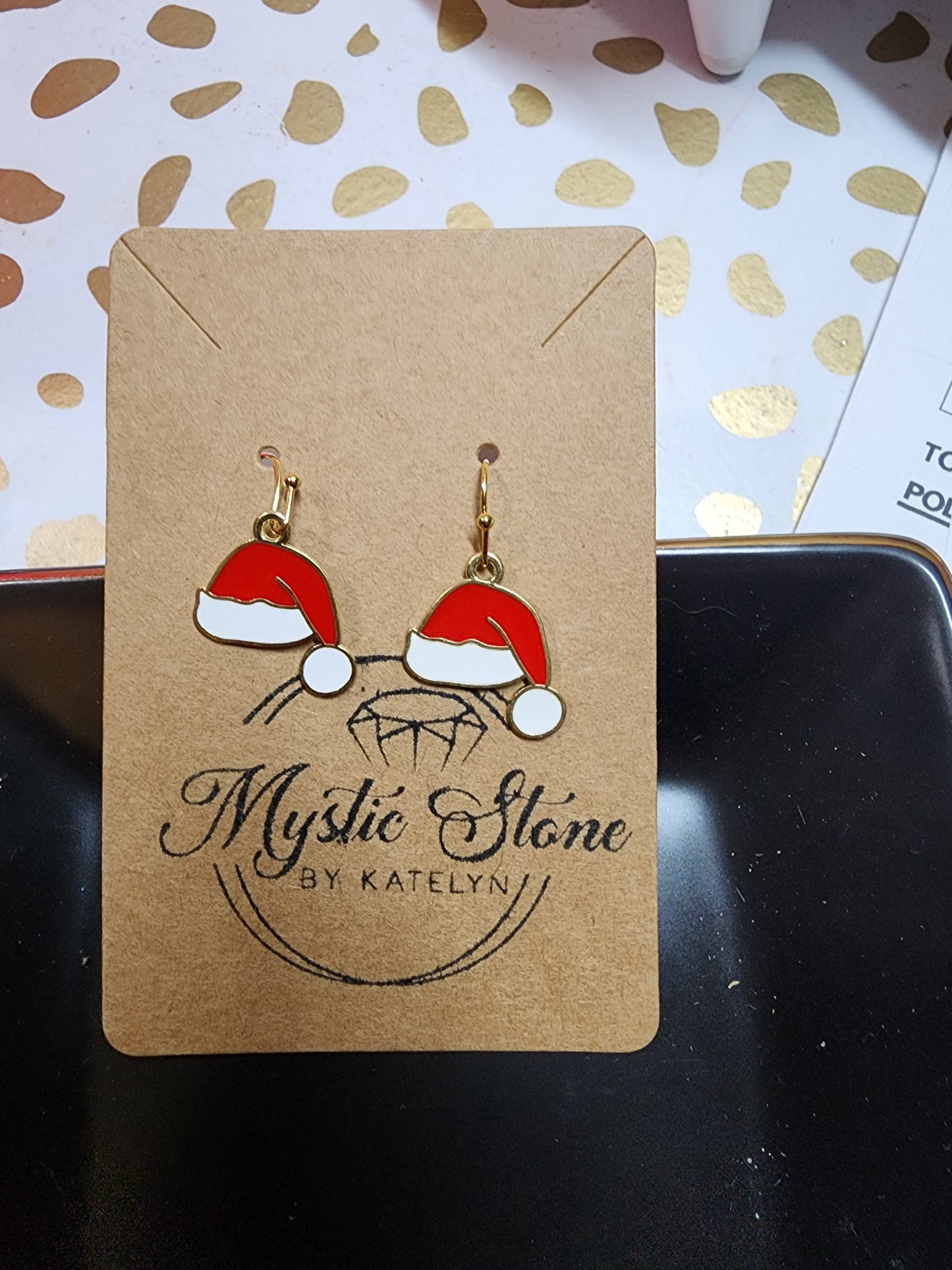 Gold plated Santa hat charm style Christmas earrings | fun xmas earrings, gold plated, enamel, hypoallergenic, nickel free, cute earrings