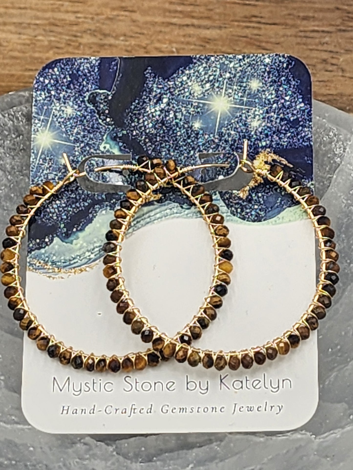 14k Gold-Filled Tiger Eye 50mm Gemstone Hoop Earrings