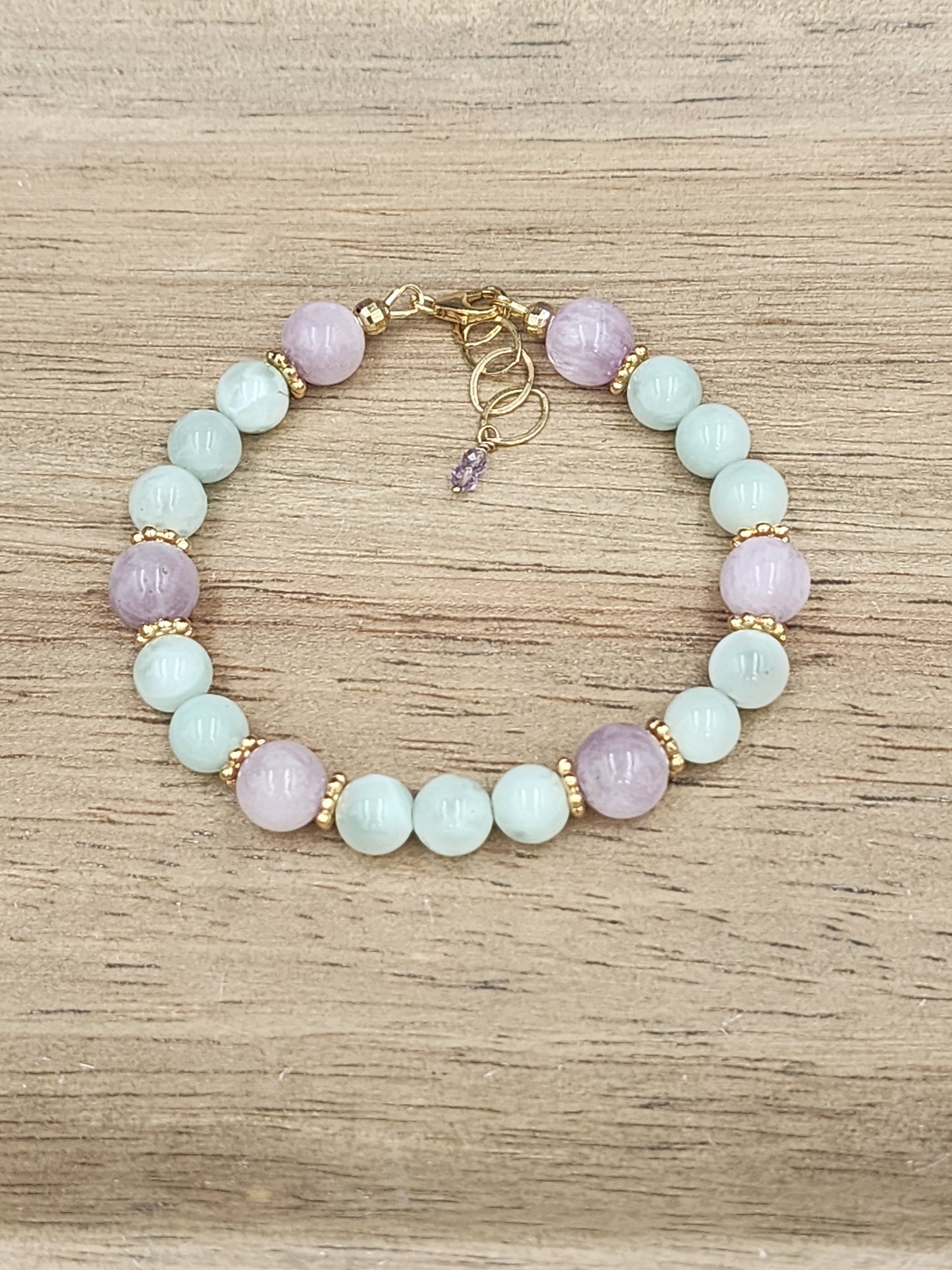 14k Gold-Filled Iridescent Green Moonstone & Kunzite Gemstone Bracelet