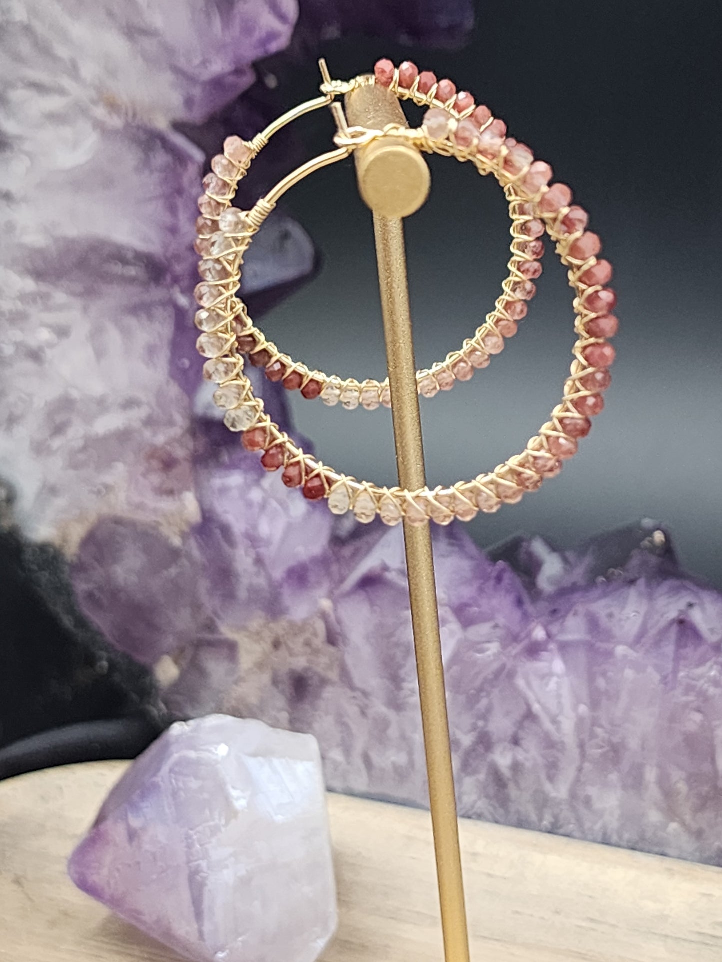 14k Gold-Filled Andesine 40mm Gemstone Hoop Earrings