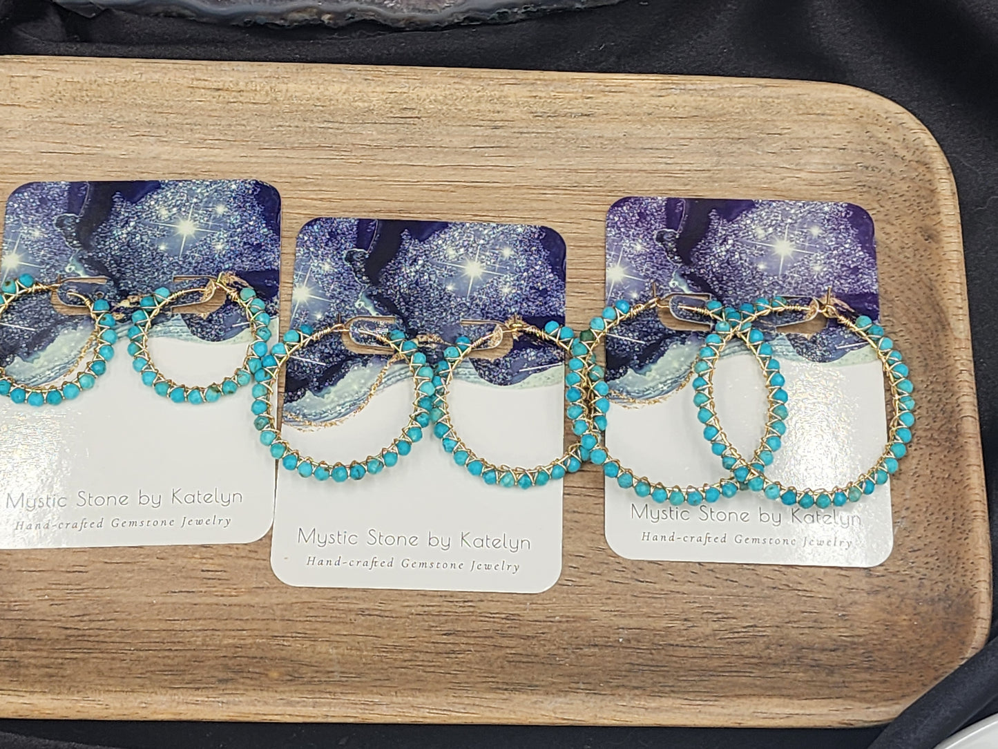 14k Gold-Filled Arizona Turquoise Gemstone Hoop Earrings, 3 Sizes available 30mm, 40mm or 50mm