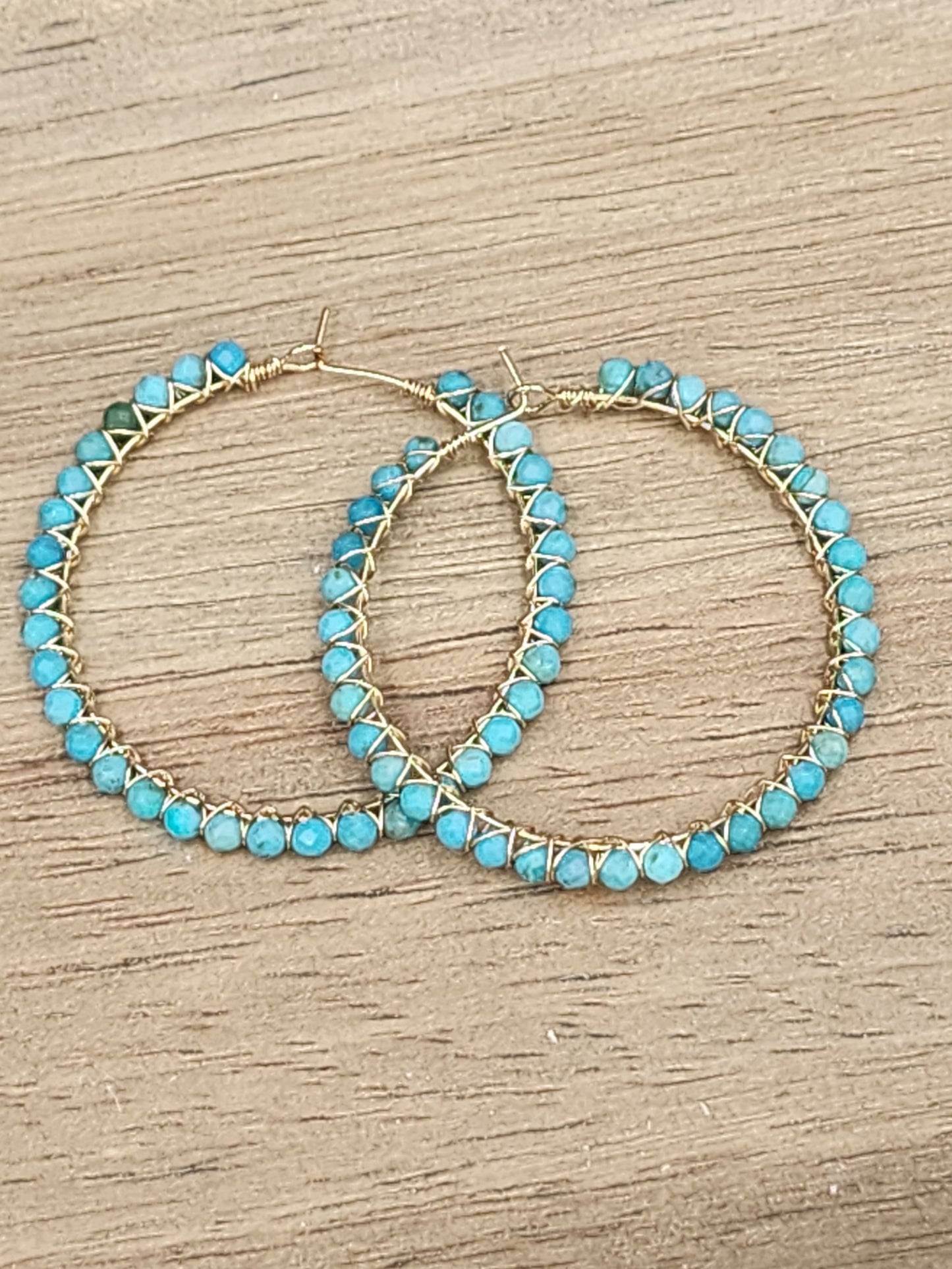 14k Gold-Filled Arizona Turquoise Gemstone Hoop Earrings, 3 Sizes available 30mm, 40mm or 50mm