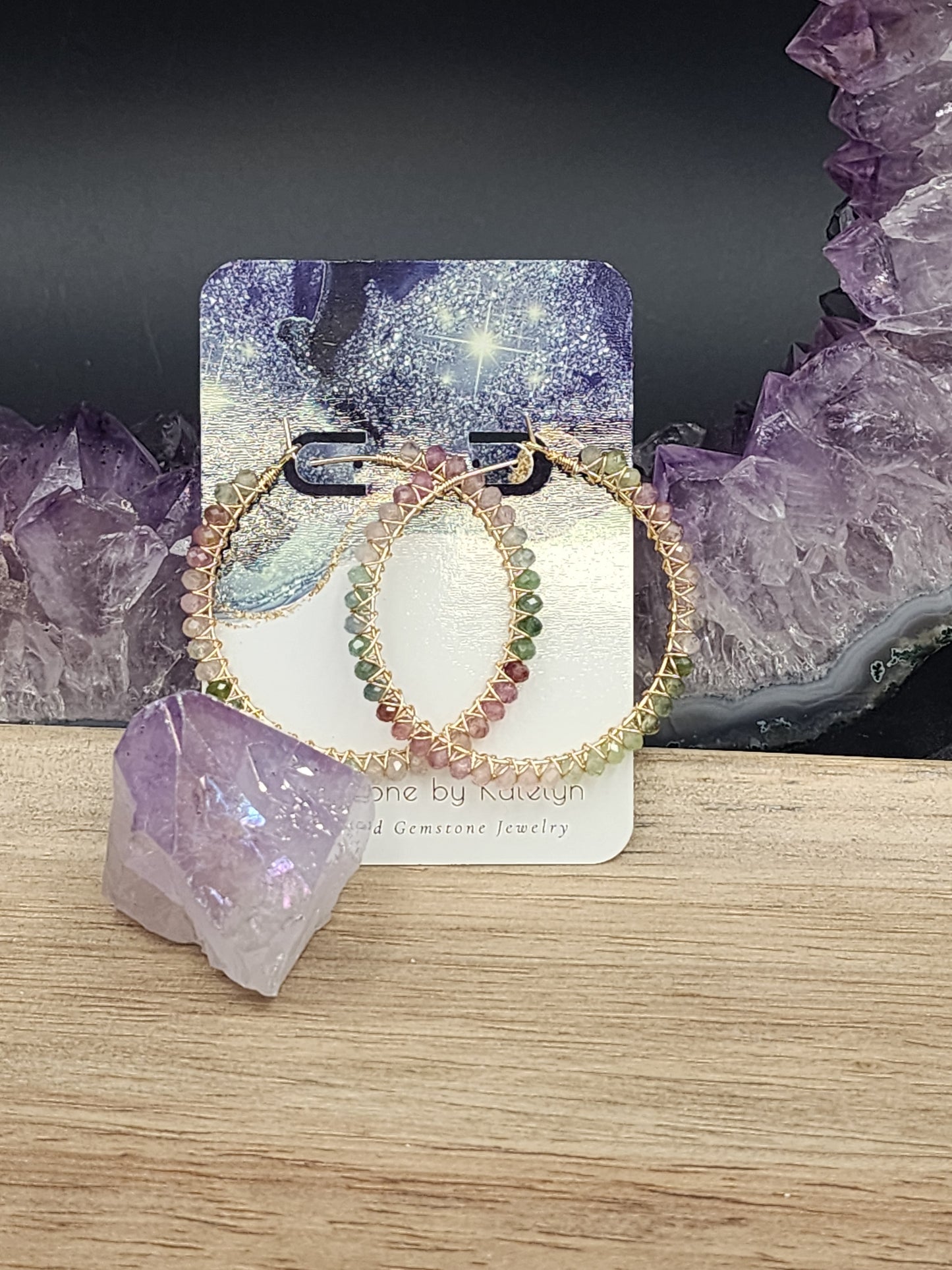 14k Gold-Filled AAA Afghan Tourmaline Gemstone Hoop Earrings, 3 sizes 30mm, 40mm or 50mm