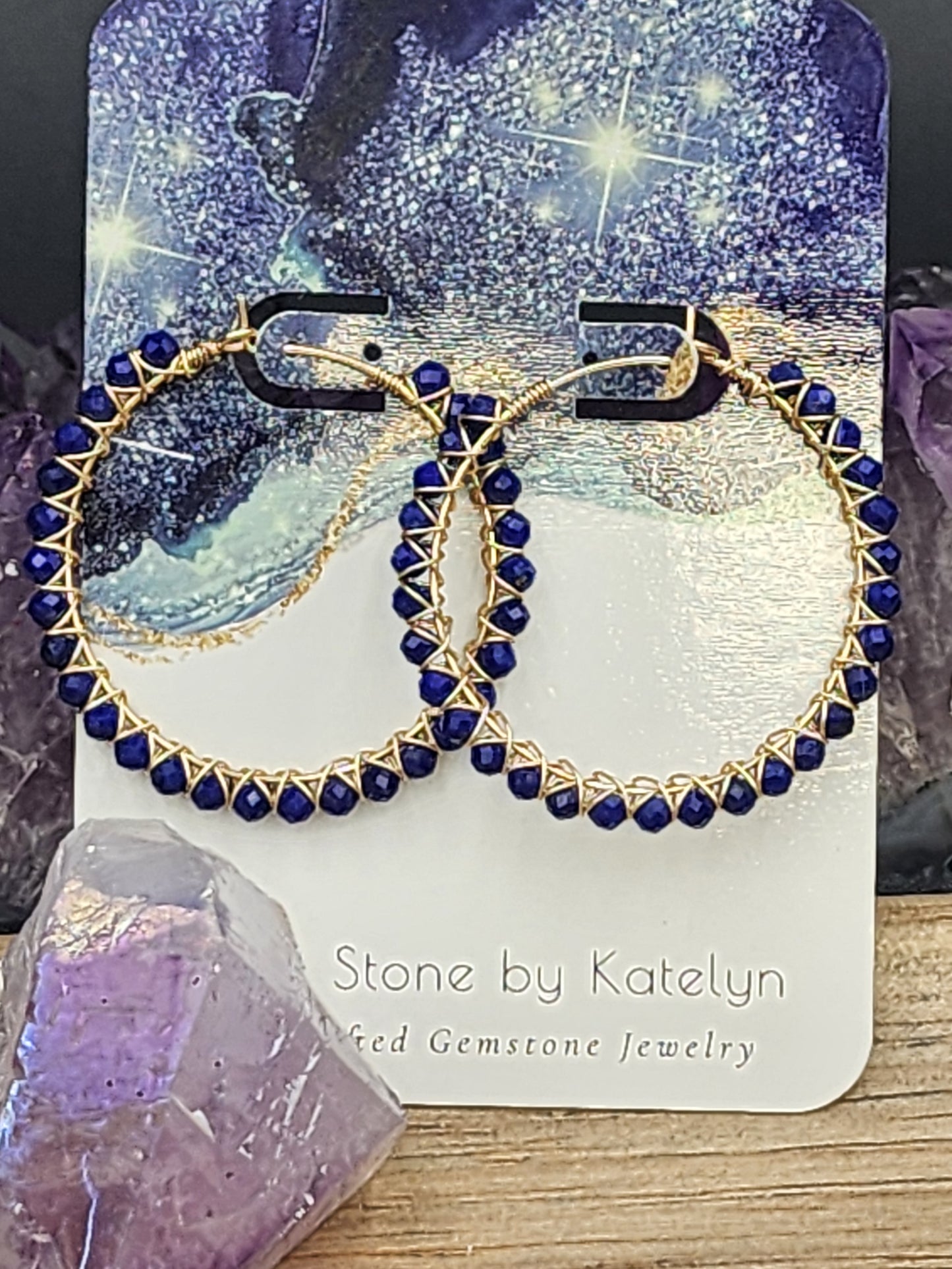 14k Gold-Filled Lapis Lazuli Gemstone Hoop Earrings