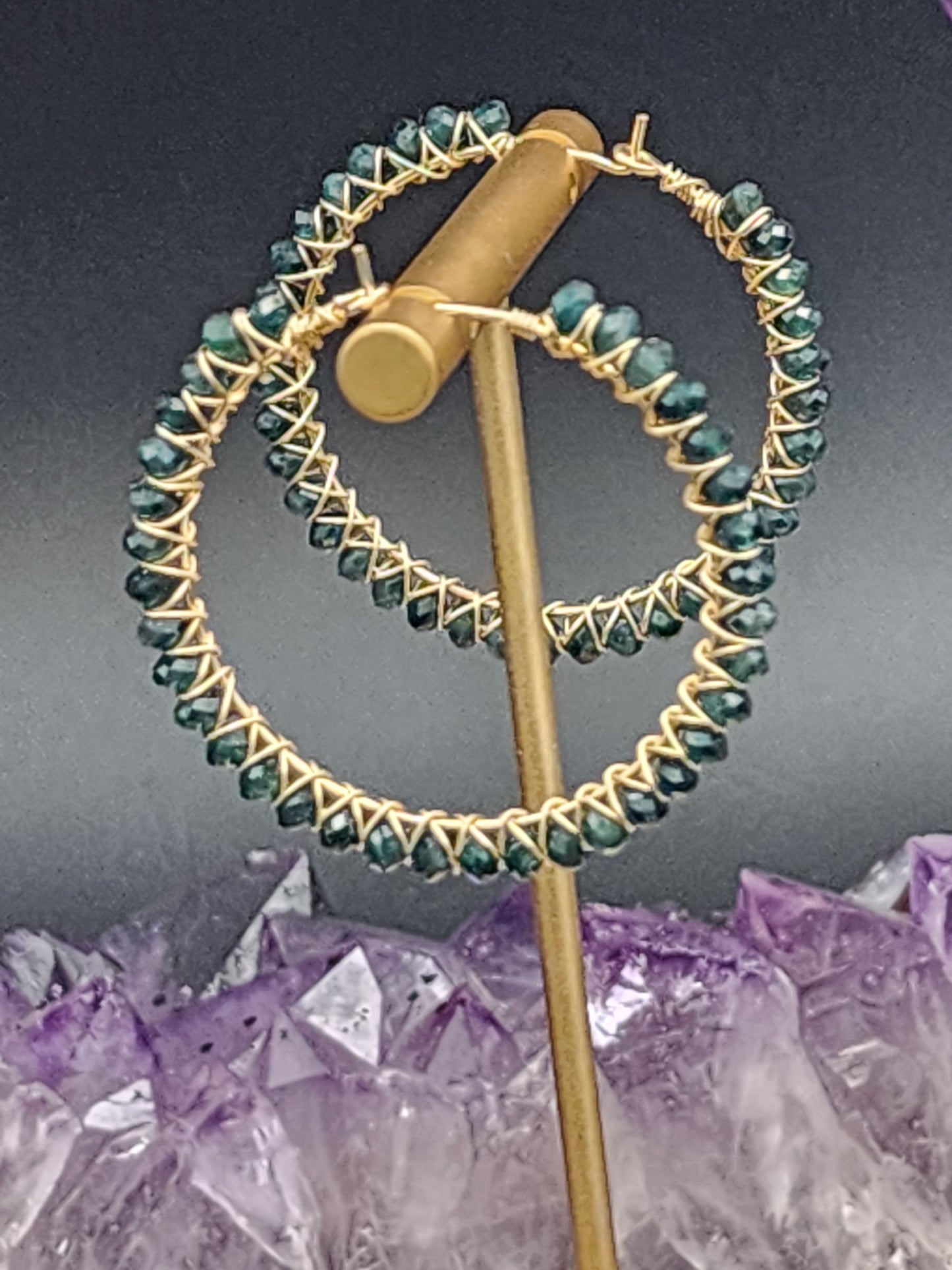 14k Gold-Filled Grandidierite Gemstone Hoop Earrings