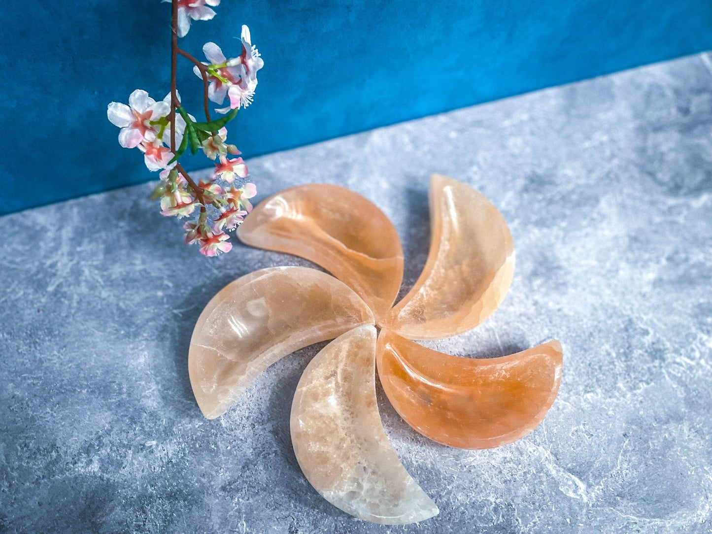 4" PEACH Selenite MOON Bowl, Crystal Bowl, Moon Bowl