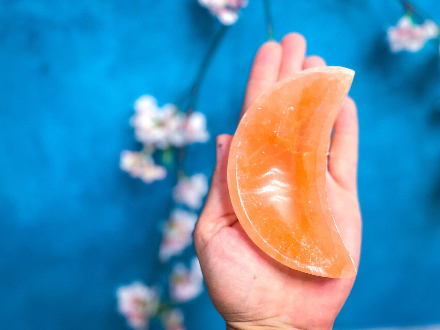 4" PEACH Selenite MOON Bowl, Crystal Bowl, Moon Bowl