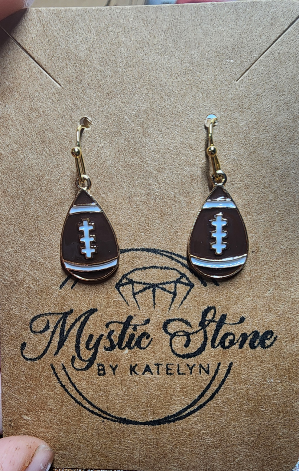 Gold Plated Enamel Football Charm Style Earrings, drop shapped