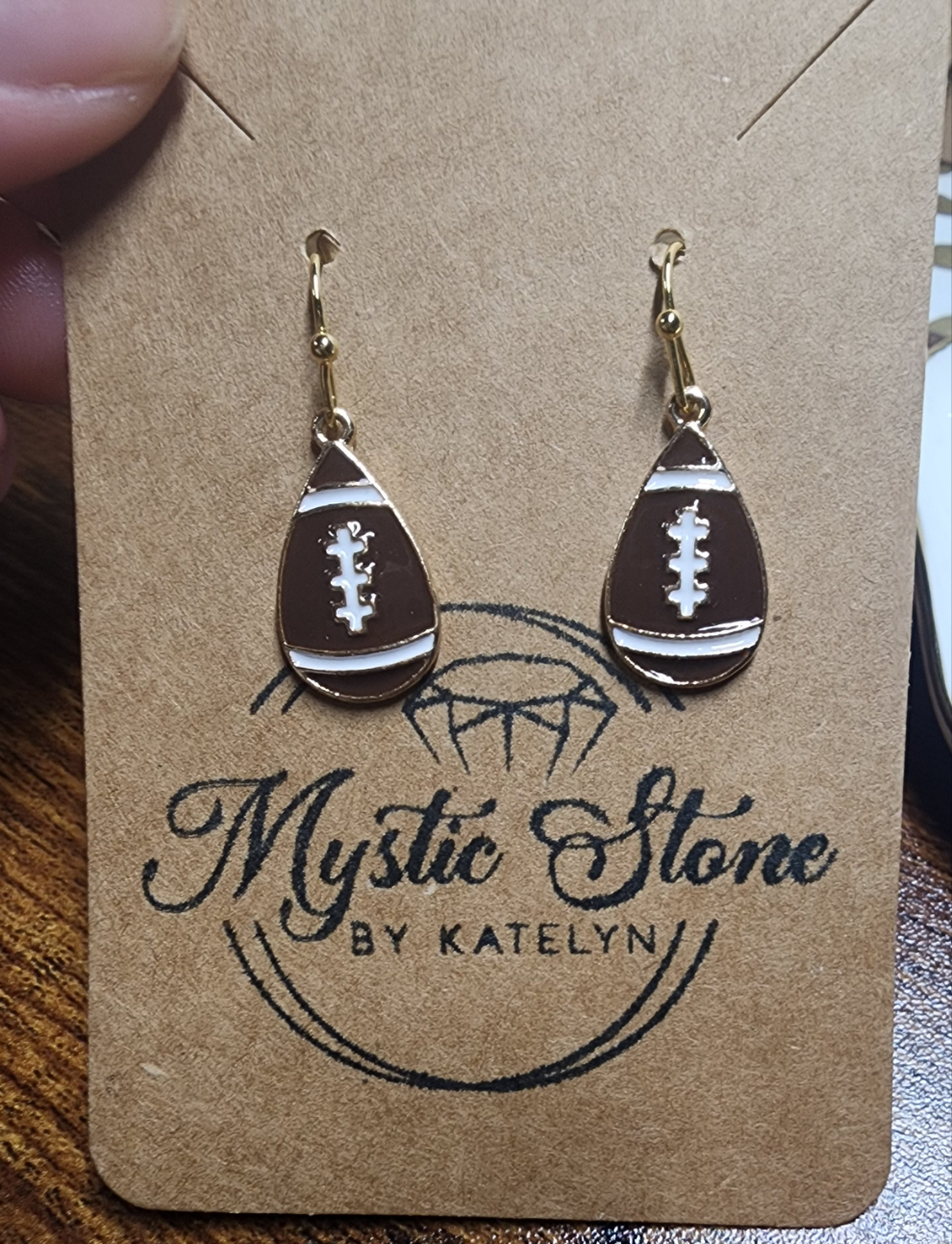 Gold Plated Enamel Football Charm Style Earrings, drop shapped