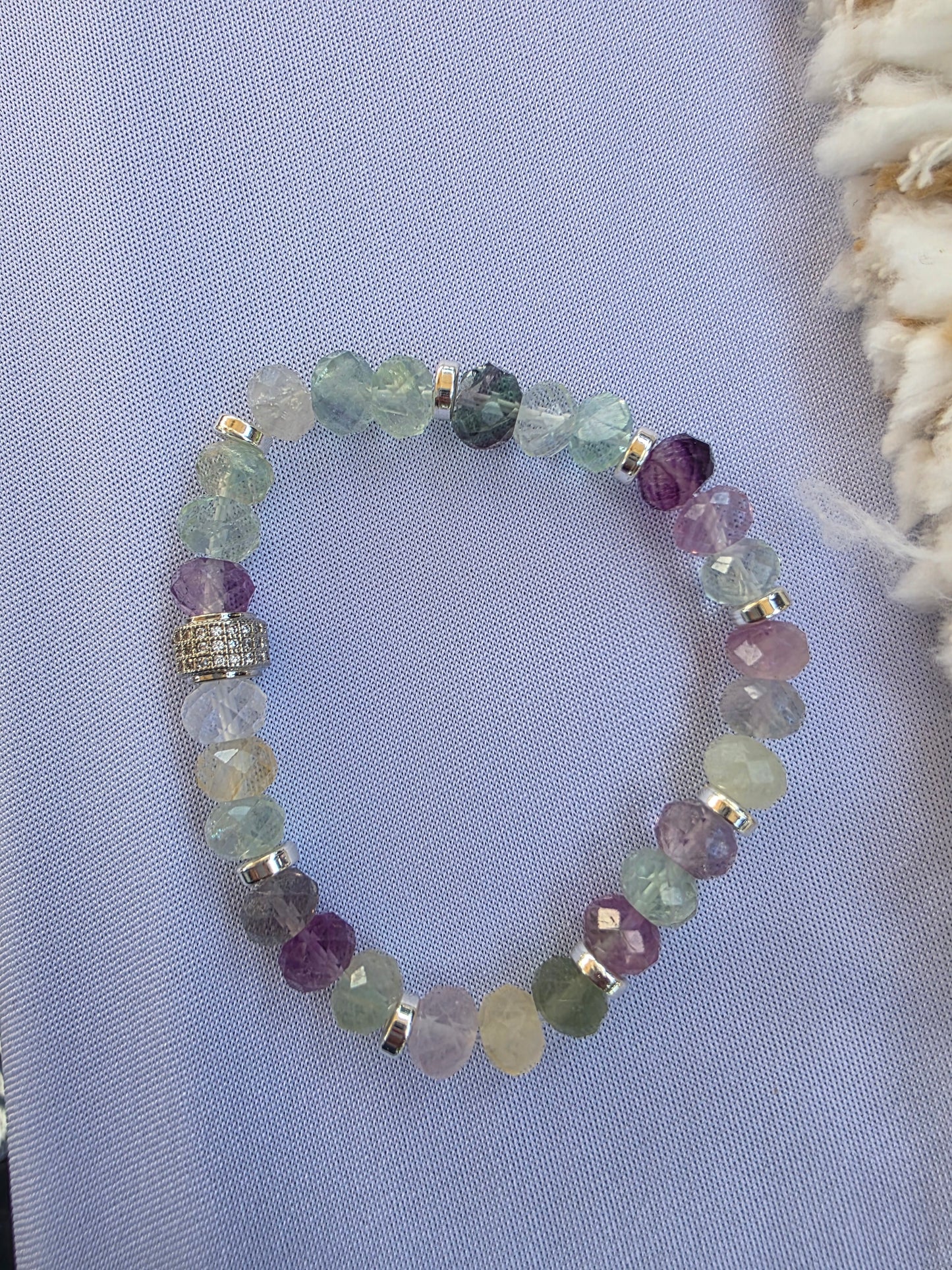 Rainbow Fluorite Gemstone Bracelet with Silver Plated accents