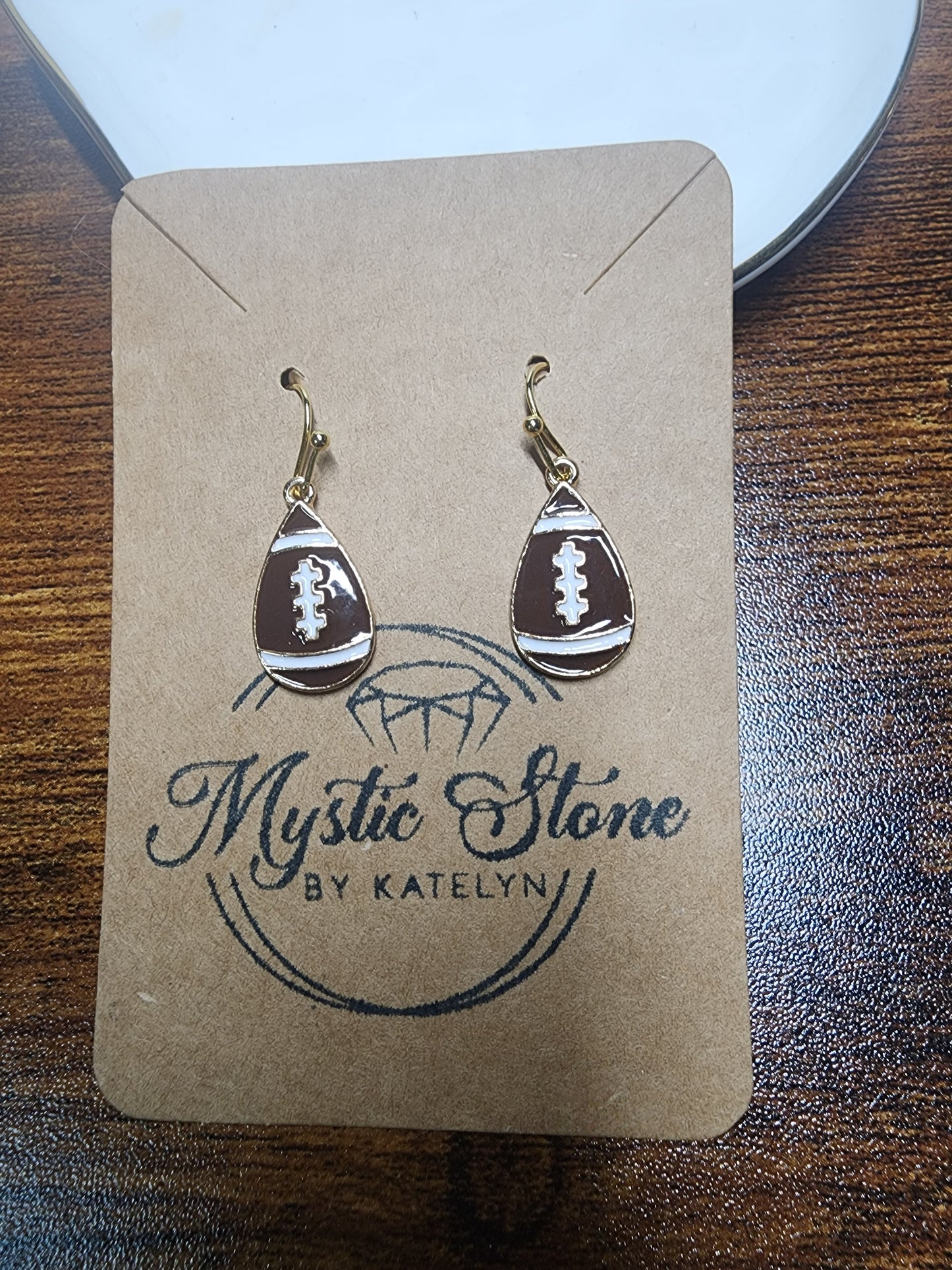 Gold Plated Enamel Football Charm Style Earrings, drop shapped