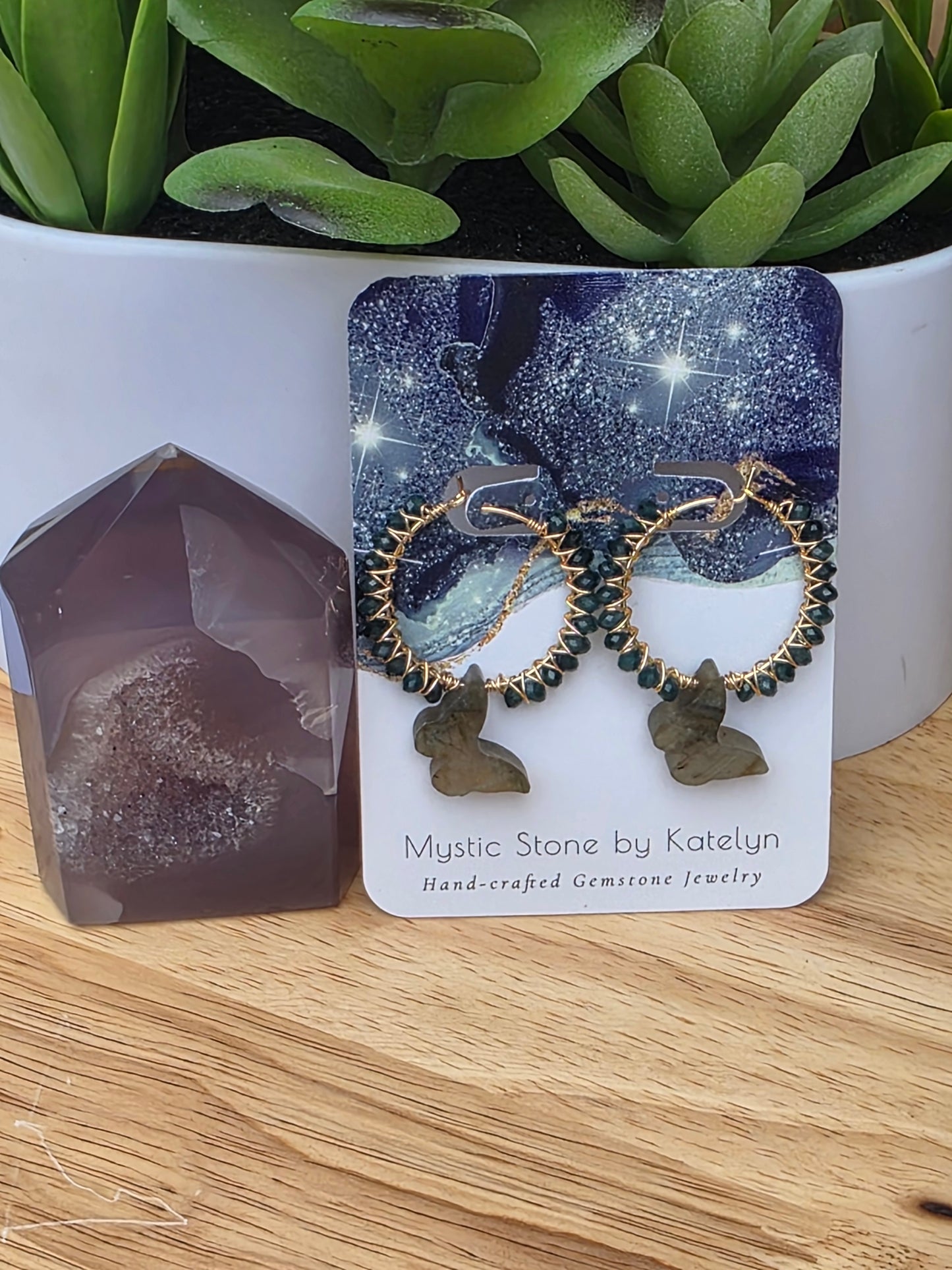 14k Gold-Filled Labradorite Butterfly & Grandidierite Gemstone Hoop Earrings