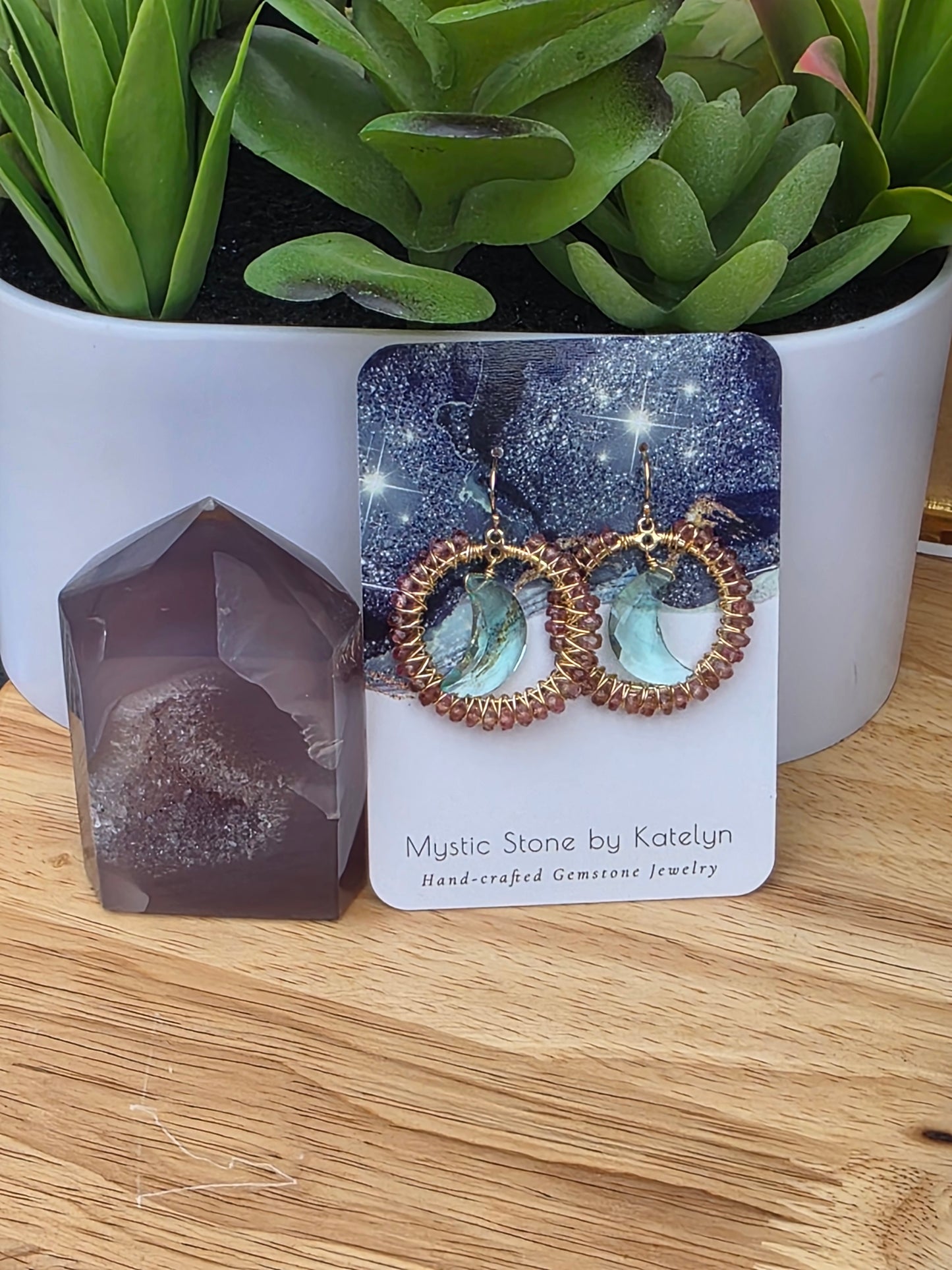 14k Gold-Filled Pink Tourmaline & Aqua quartz moon earrings