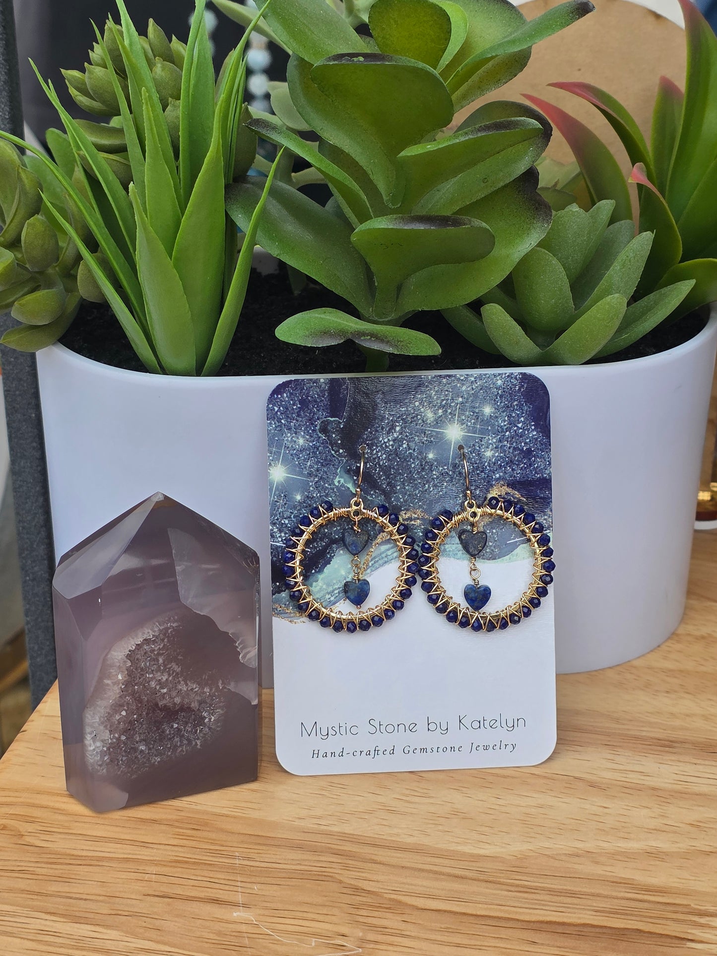14k Gold-Filled Lapis gemstone heart earrings