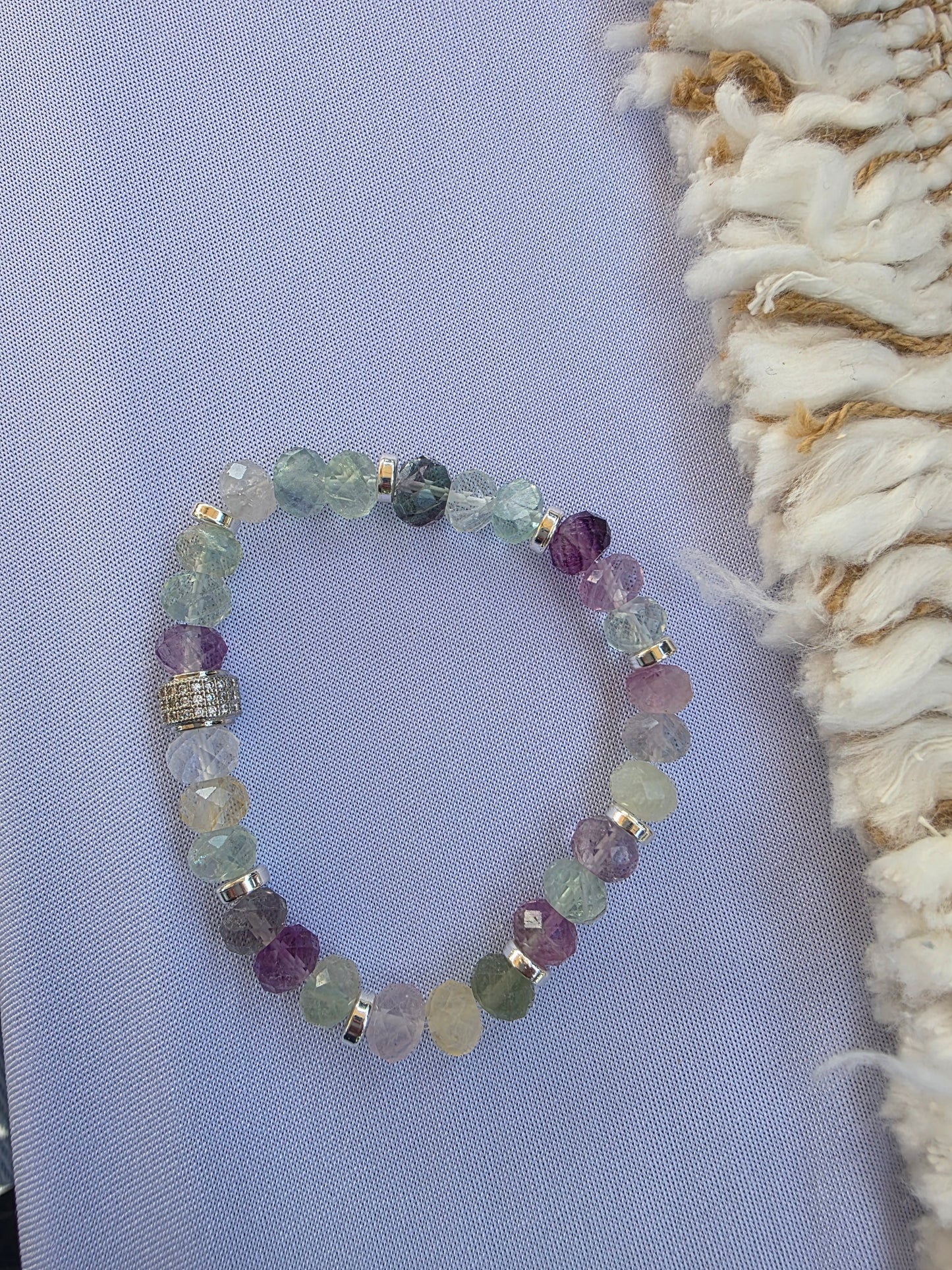 Rainbow Fluorite Gemstone Bracelet with Silver Plated accents
