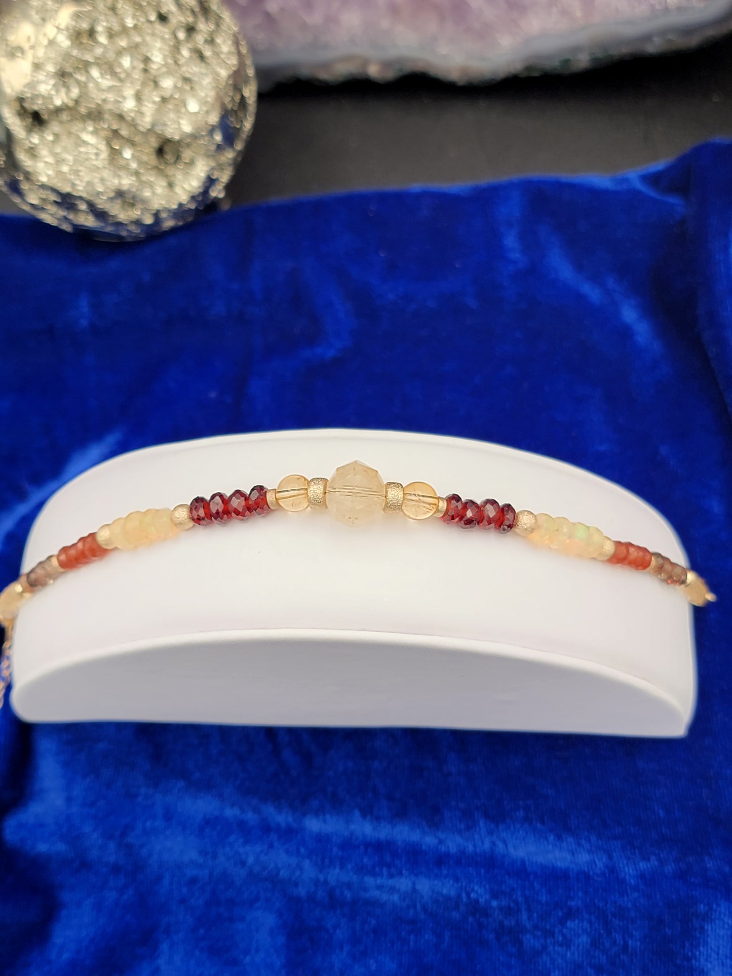 14k gold-filled Multi-Gemstone fall vibes Adjustable Bracelet.Garent, Opal, Andalusite & Citrine