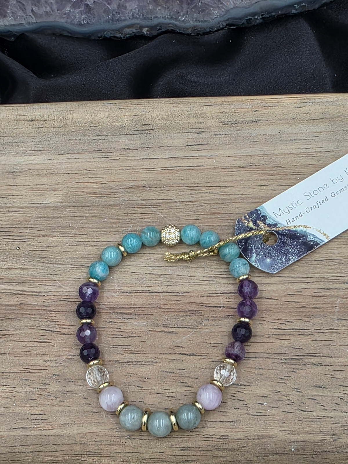 Burma Jade, Kunzite, Crystal Quartz,  Amethyst & Amazonite Gemstone Bracelet