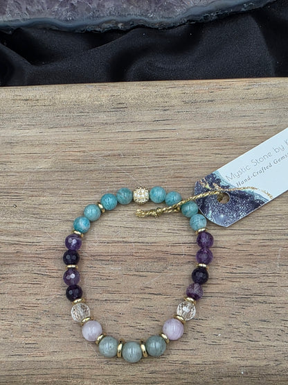 Burma Jade, Kunzite, Crystal Quartz,  Amethyst & Amazonite Gemstone Bracelet