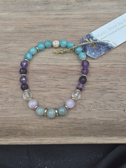Burma Jade, Kunzite, Crystal Quartz,  Amethyst & Amazonite Gemstone Bracelet