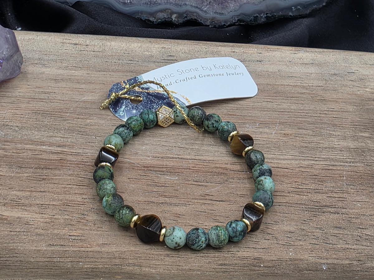 Matte African Turquoise & Tiger Eye Gemstone Bracelet