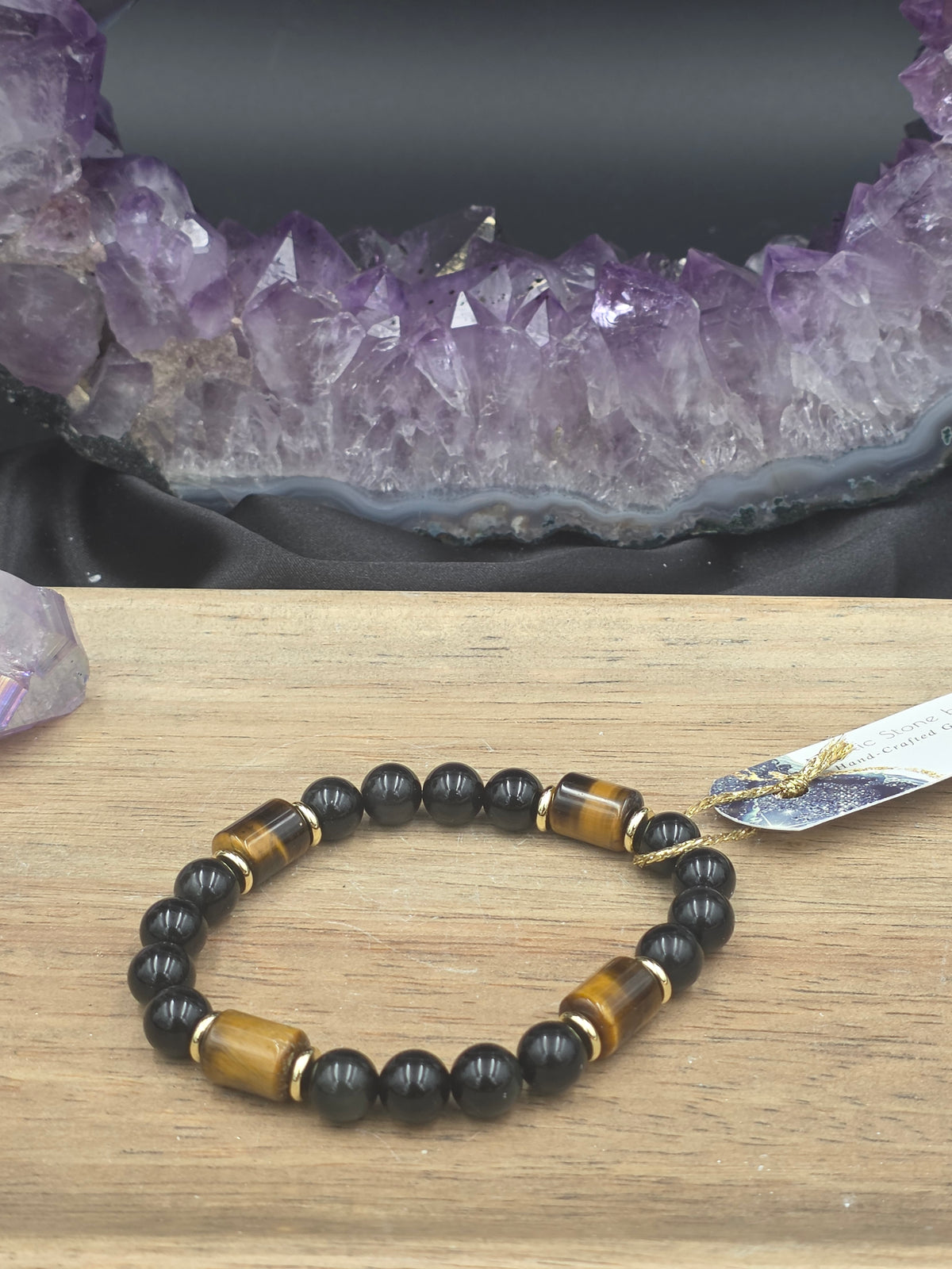 Gold Sheen Obsidian & Tiger Eye & Onyx Gemstone Bracelet