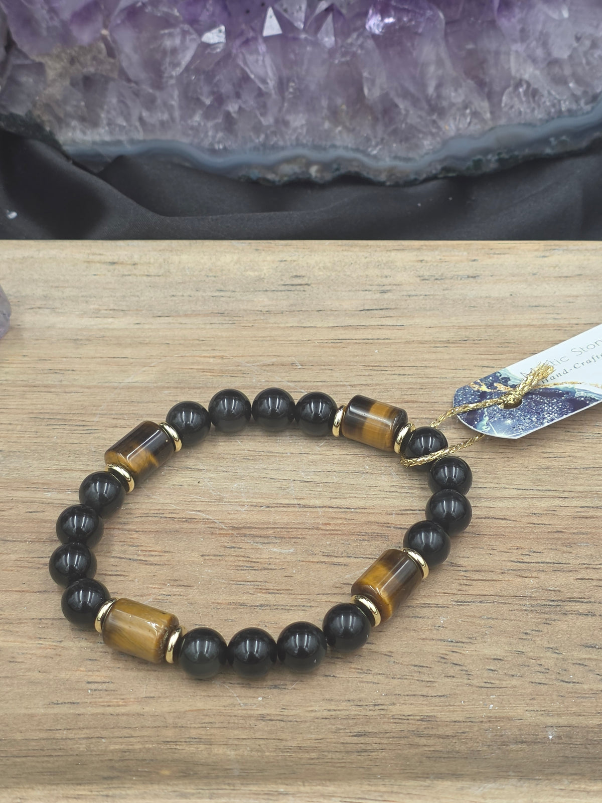 Gold Sheen Obsidian & Tiger Eye & Onyx Gemstone Bracelet