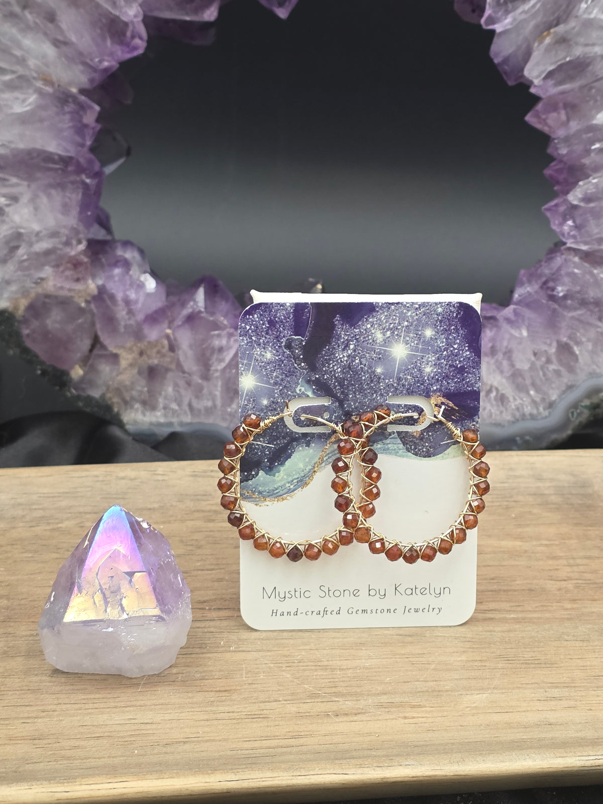 14k Gold-Filled Hessonite Garnet Gemstone Hoop Earrings