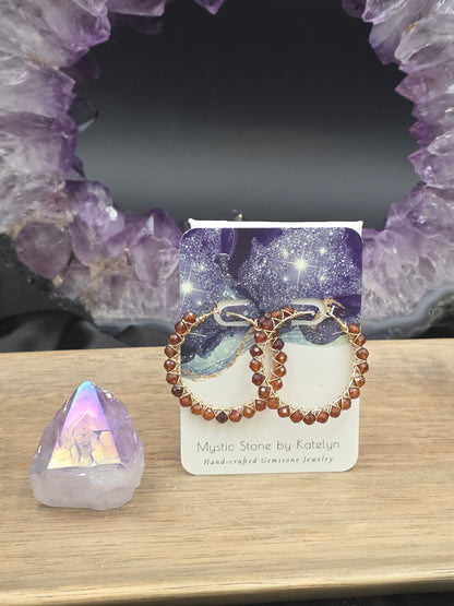 14k Gold-Filled Hessonite Garnet Gemstone Hoop Earrings