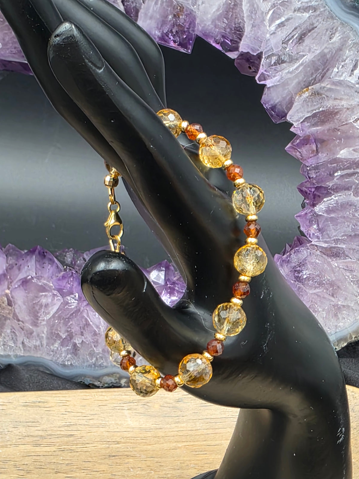 14k Gold-Filled Citrine & Hessonite Garnet Adjustable Gemstone Bracelet