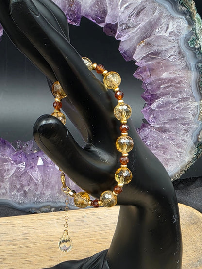 14k Gold-Filled Citrine & Hessonite Garnet Adjustable Gemstone Bracelet