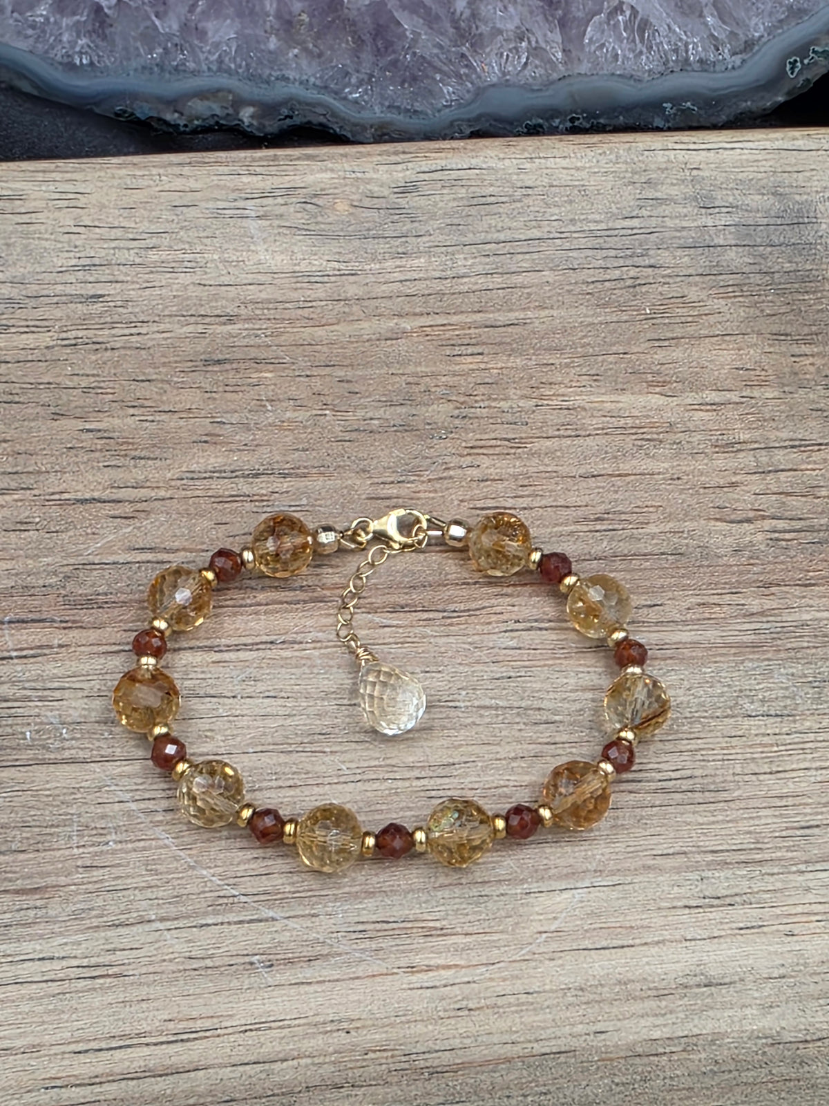 14k Gold-Filled Citrine & Hessonite Garnet Adjustable Gemstone Bracelet